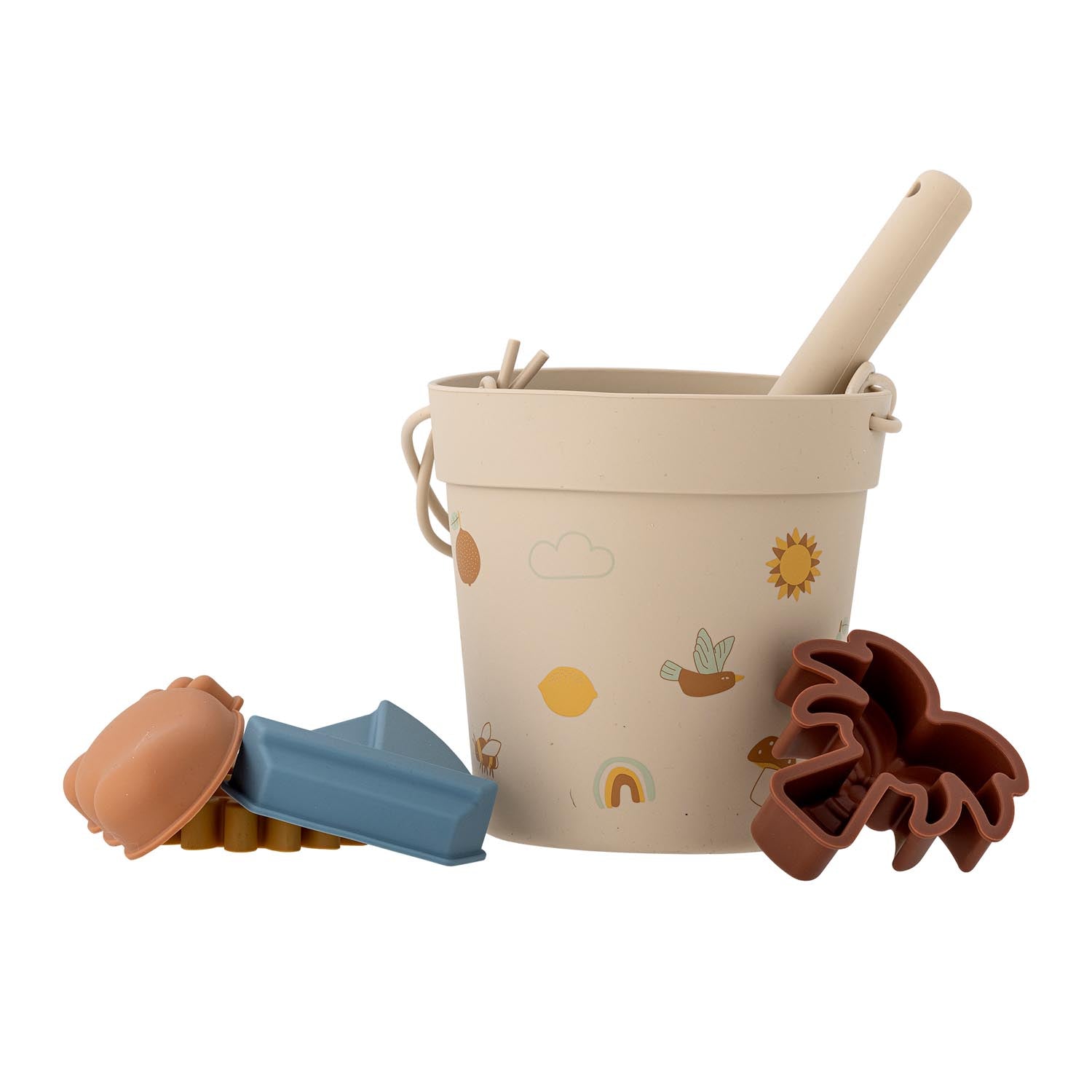 Agnes Sandspielzeug aus Silikon in natürlichen Farben, ideal für Kinder am Strand. Robust, sicher und perfekt für Sand und Wasser.