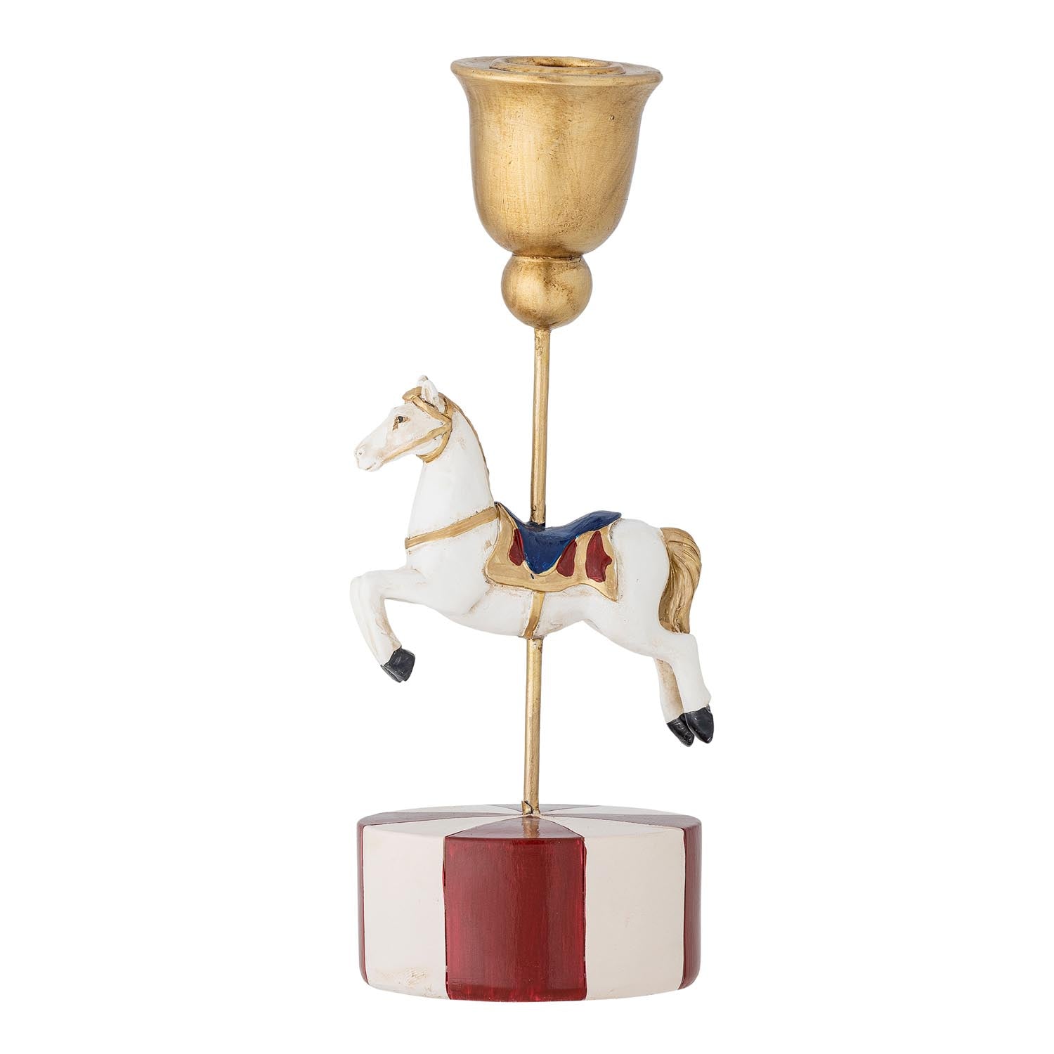 Eleganter Merry-go-round Kerzenhalter aus Polyresin mit Goldakzenten, handbemalt, ideal für festliche Dekorationen.