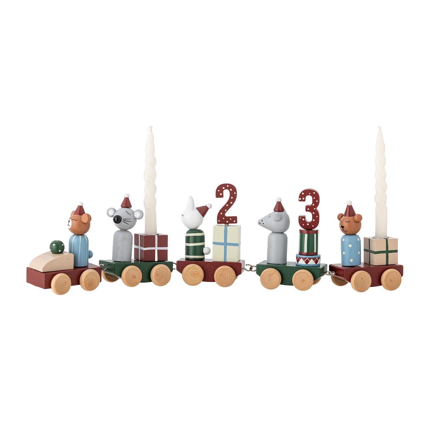 Junaid Deko von Bloomingville: Roter Zug aus FSC®100% MDF, kunstvoll gestaltet, interaktiv mit Zahlen, ideal für festliche Atmosphäre.