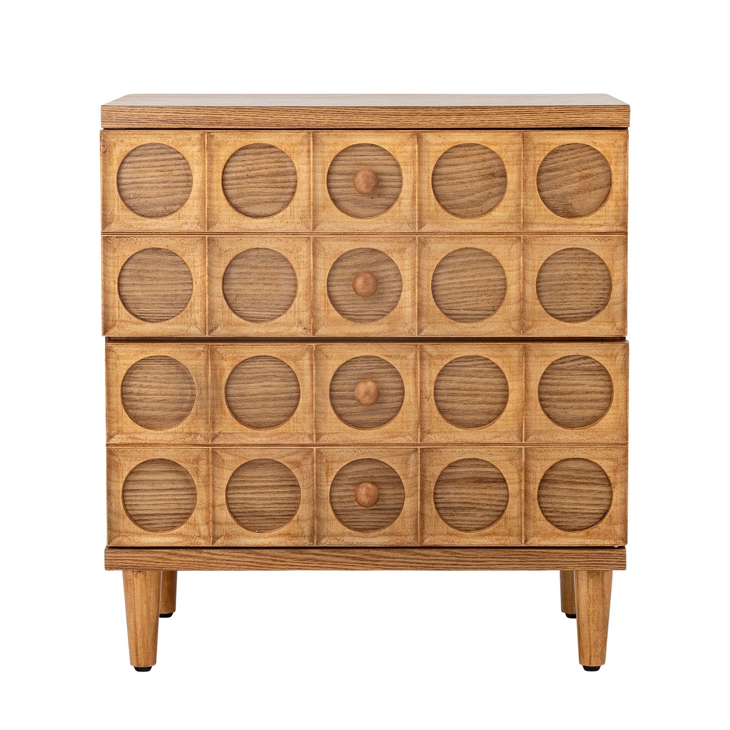 Vester Schubladen High-Sideboard: Elegantes MDF-Möbel in Braun mit Messinggriffen, ideal für stilvolle Stauraumlösungen.