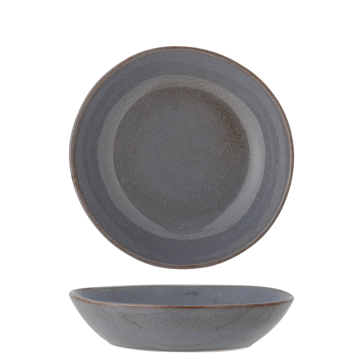 Eleganter, grauer Steingut-Teller von Bloomingville: skandinavisches Design, robust, mikrowellen- und spülmaschinenfest.