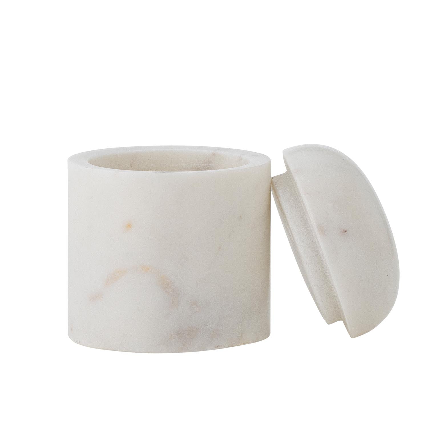 Stilvolles Lira Gefäss mit Deckel aus weissem Marmor von Bloomingville, perfekt für dekorative und praktische Aufbewahrung.