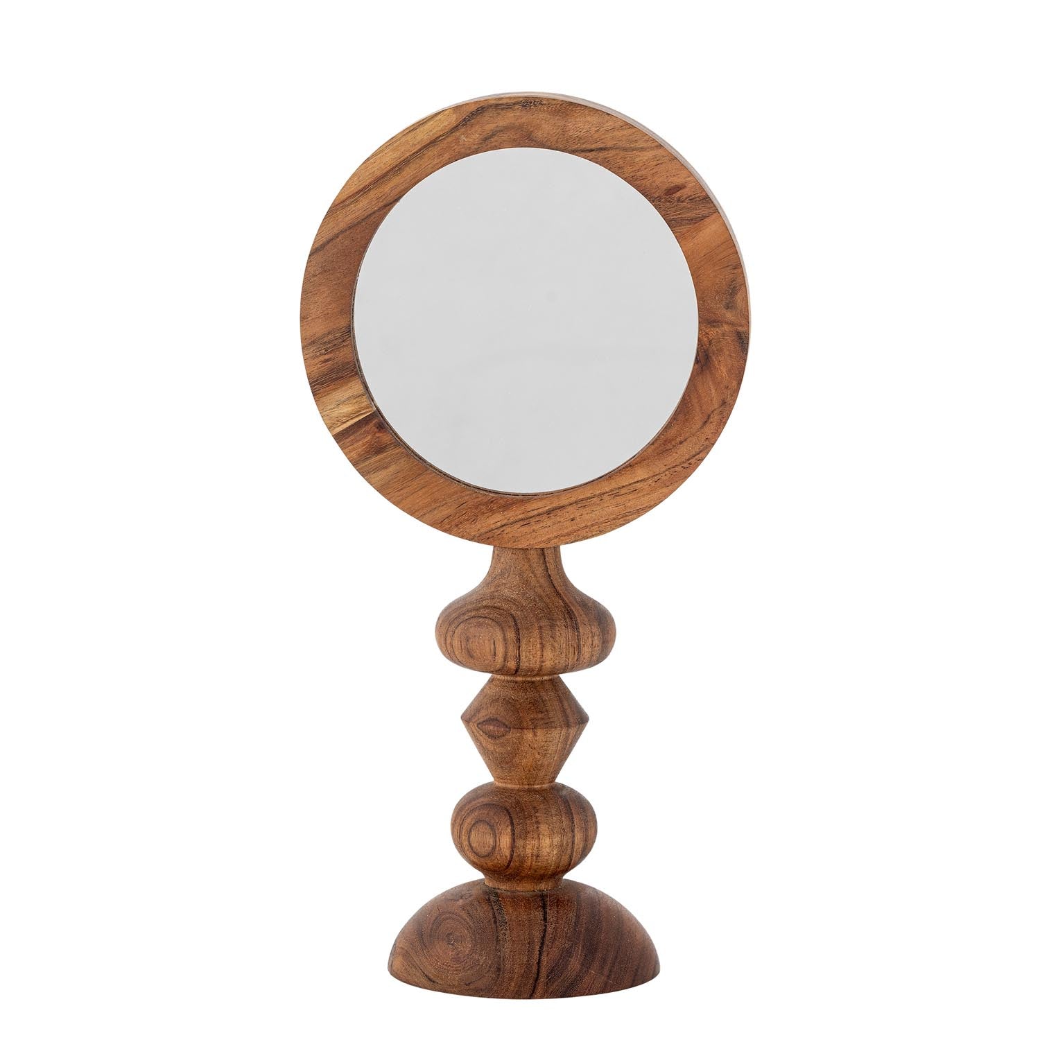 Eleganter Malukka Tischspiegel aus robustem Akazienholz, zeitloses Design, vielseitig platzierbar, stilvolles Wohnaccessoire.