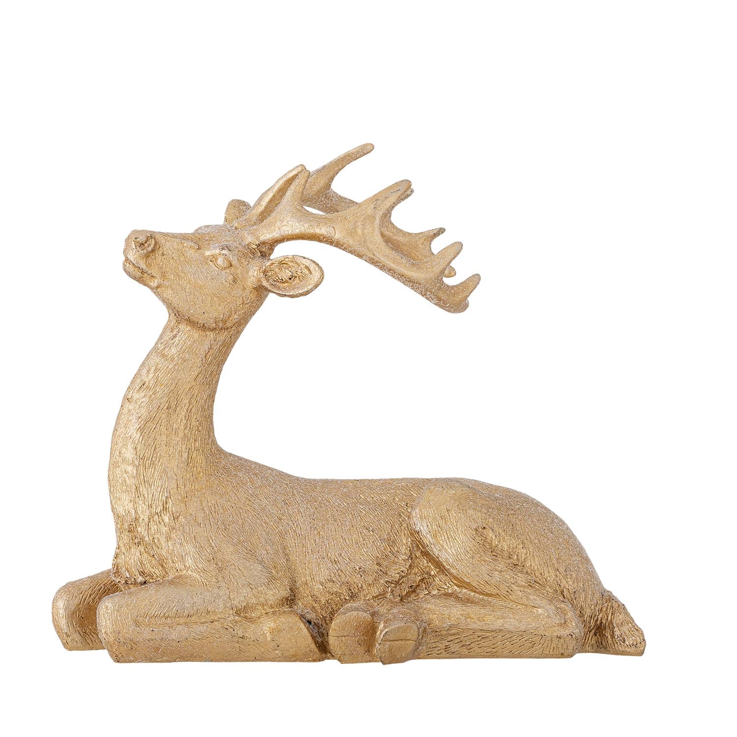 Eleganter goldener Hirsch aus Polyresin, symbolisiert Anmut und Stärke, ideal für festliche und ganzjährige Dekoration.