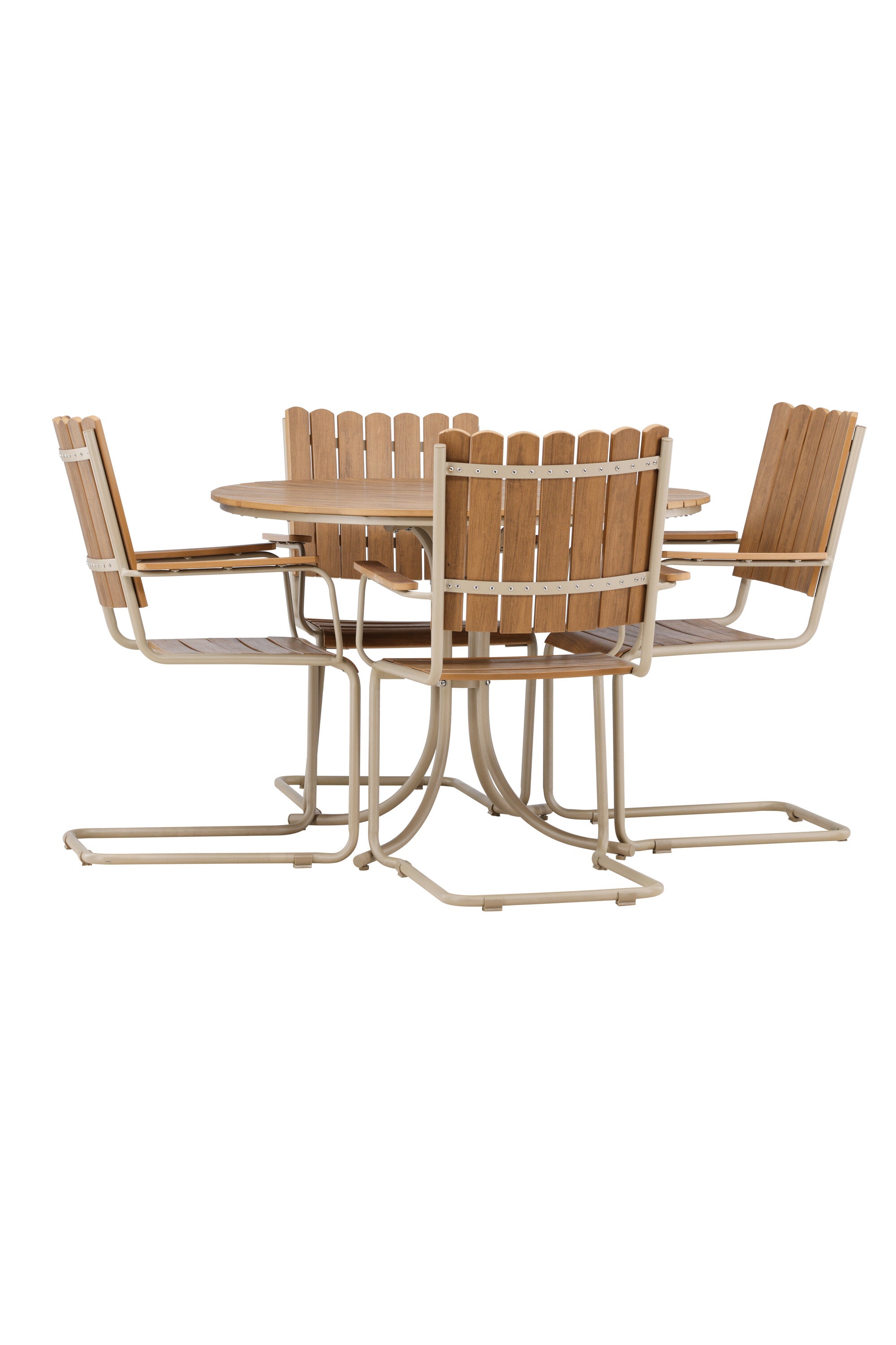 Das Holmsund Gartentisch-Set von Venture Home vereint modernes Design mit Funktionalität: Ein runder Tisch aus HPL und Stahl, begleitet von ergonomischen Stühlen, bietet Komfort und Stil für Ihren Aussenbereich.