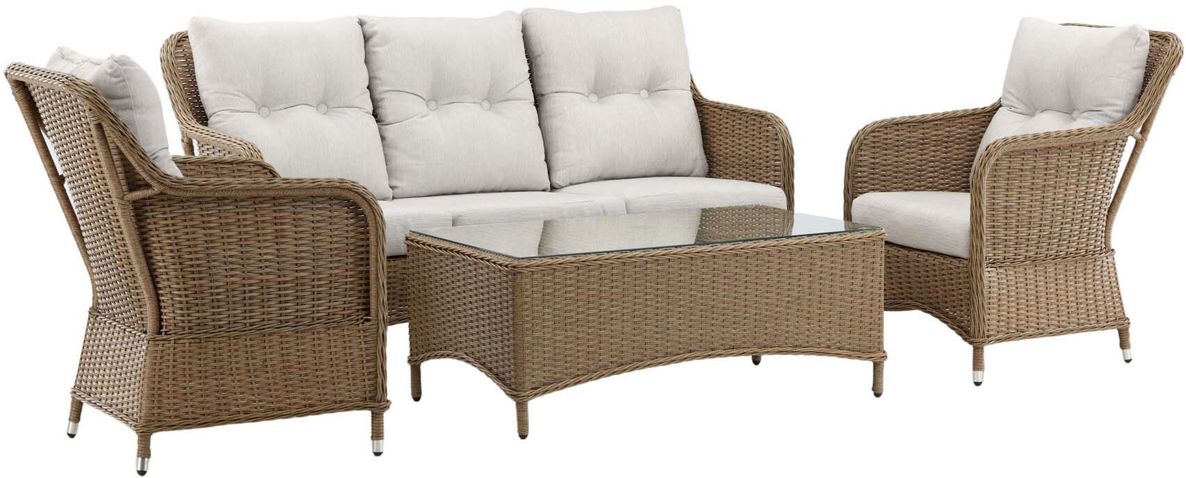 Vikelund Sofagarnitur von Venture Home: Elegante Loungemöbel aus robustem Kunstrattan, ideal für entspannte Abende im Freien.