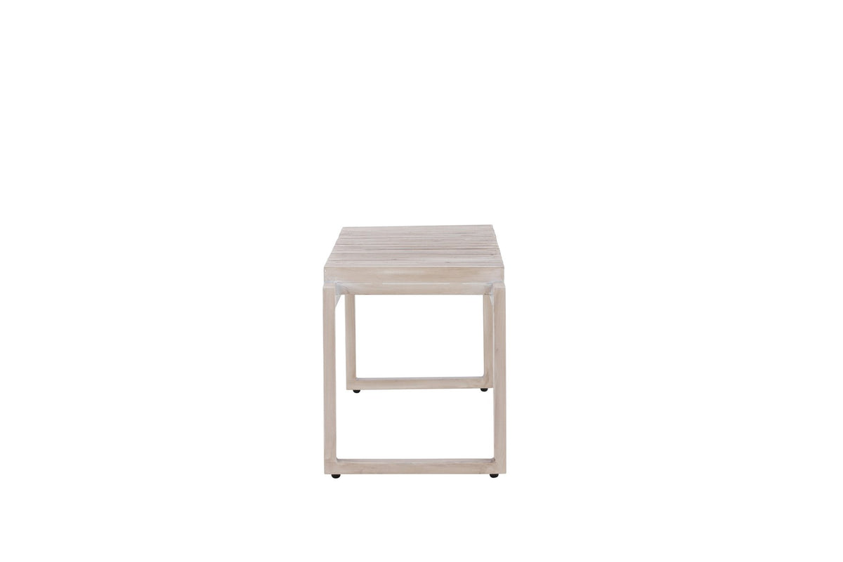 Gartenbank Athena von Venture Home mit schwarzem Aluminiumgestell und gerippter Sitzfläche aus braunem Aintwood, Outdoor-Design.