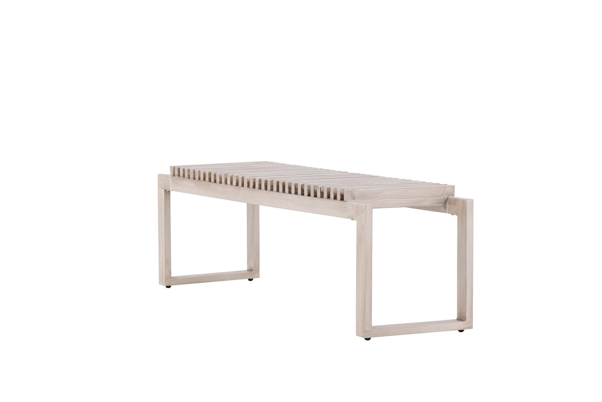 Gartenbank Athena von Venture Home mit schwarzem Aluminiumgestell und gerippter Sitzfläche aus braunem Aintwood, Outdoor-Design.