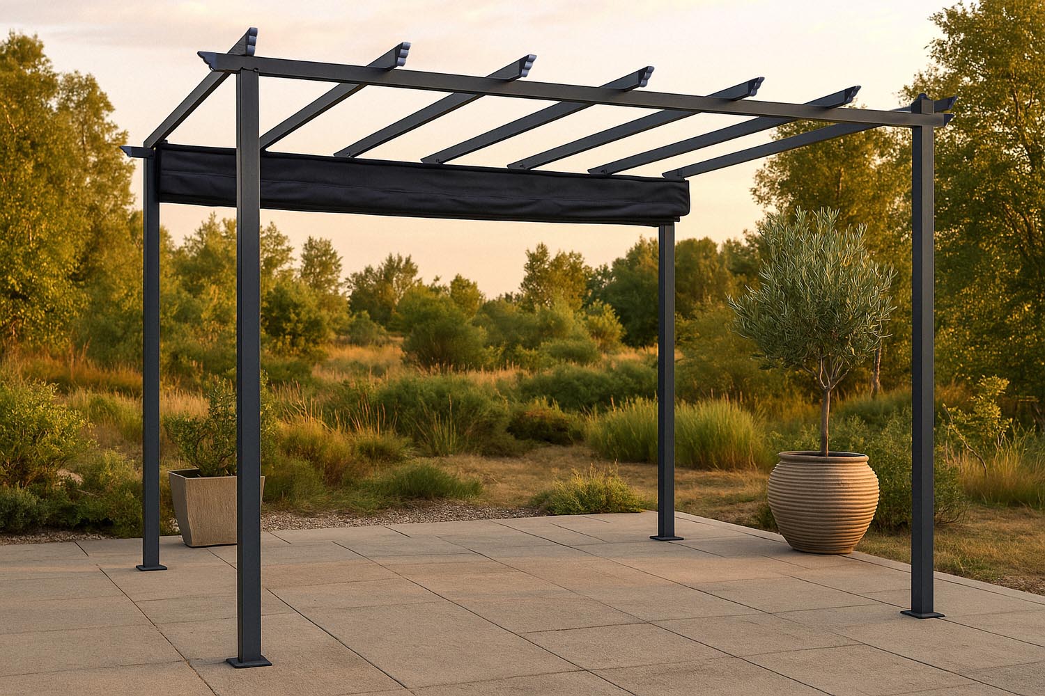 Stilvolle Latium Pergola von Venture Home: Robustes Aluminium, individuell anpassbar, idealer Sonnenschutz für entspannte Stunden im Garten.