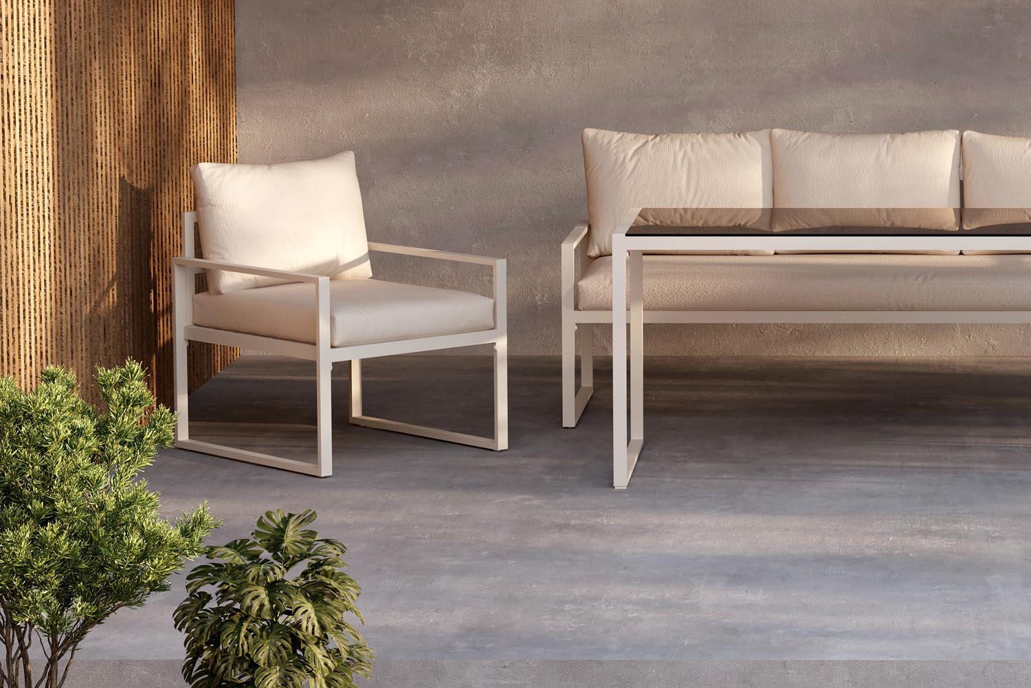 Genießen Sie stilvolle Momente im Freien mit dem Catania Sofa Set von Venture Home. Dieses elegante Loungeset vereint Komfort und modernes Design, ideal für entspannte Stunden auf Ihrer Terrasse oder im Garten.
