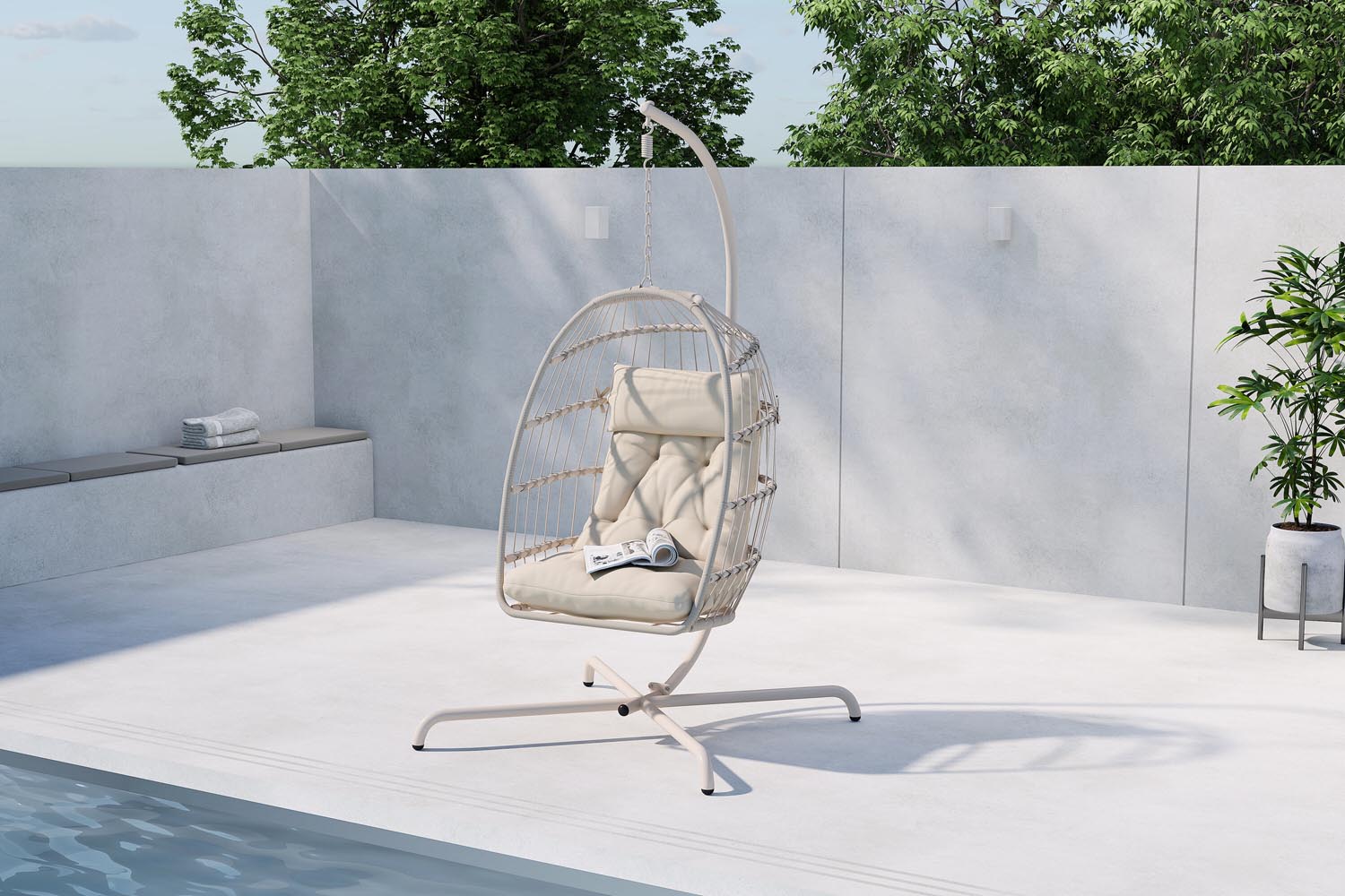 Der Trezza Hängesessel von Venture Home bietet höchsten Komfort und Langlebigkeit. Genießen Sie stilvolles Entspannen in Ihrem Garten!