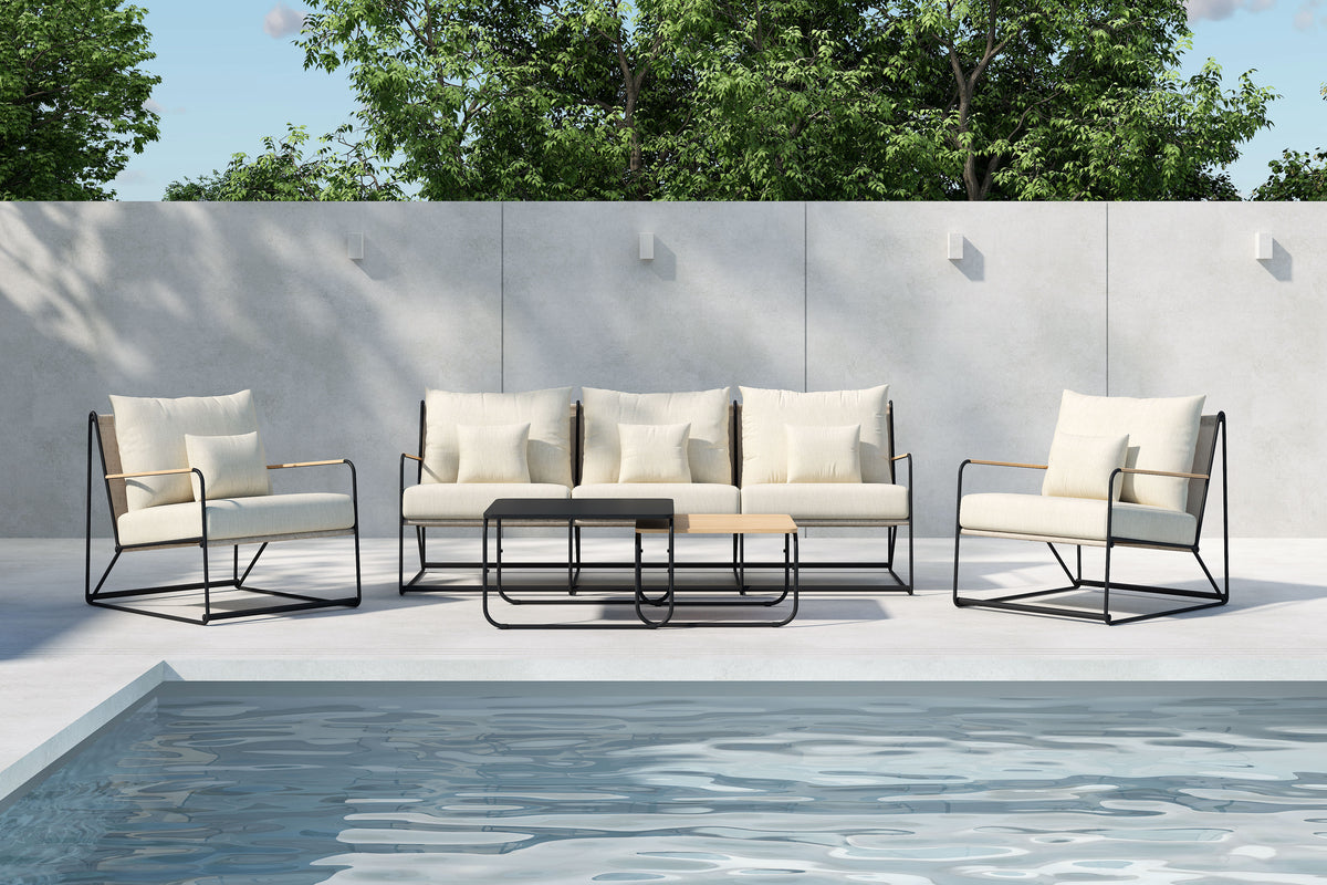 Modernes Palazzo Sofa Set mit stabilem Metallrahmen und komfortablen, wetterbeständigen Polstern – perfekt für luxuriöse Outdoor-Bereiche.