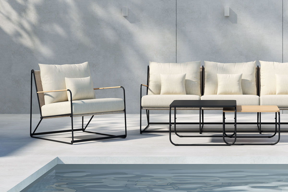 Elegantes Palazzo Sofa Set: Robuster Stahlrahmen, wetterfeste Kissen, ideal für stilvolle Entspannung im Freien.