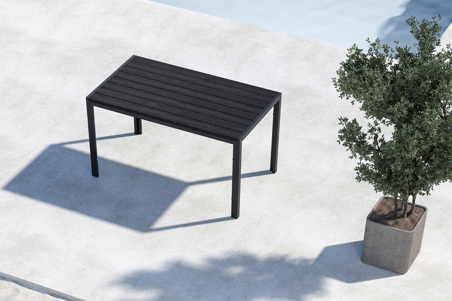 Der Mirko Rechteckige Gartentisch von Venture Home vereint elegantes Design mit robusten Materialien, ideal für gesellige Stunden im Freien.