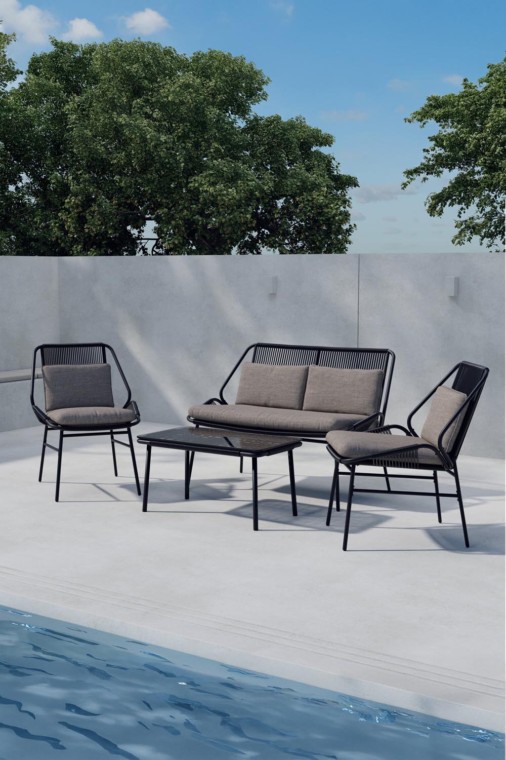 Zakynthos Sofa-Set in Schwarz präsentiert im Onlineshop von KAQTU Design AG. Loungeset ist von Venture Home