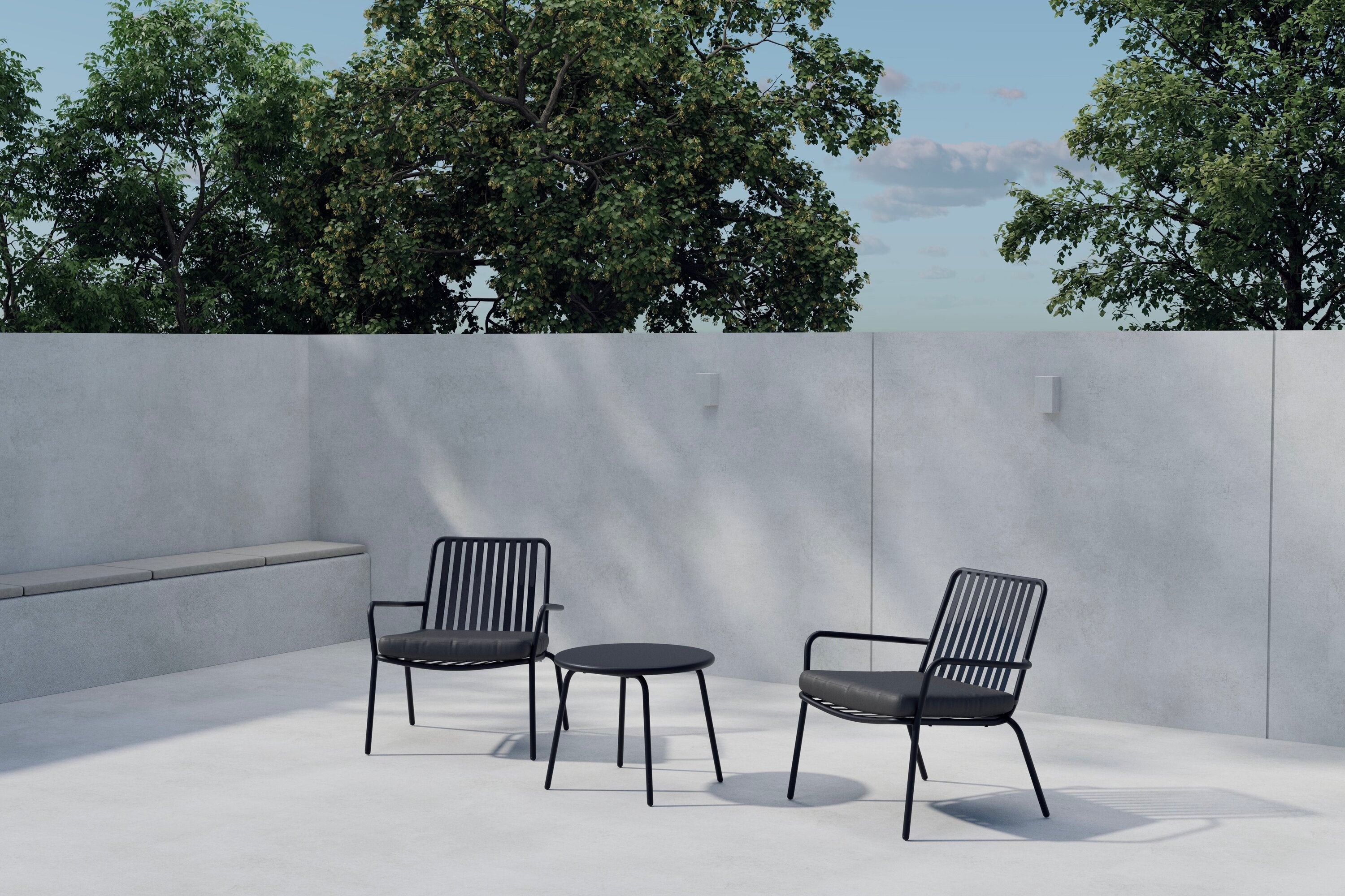 Elegantes Mykonos Outdoor Loungeset in stilvollem Schwarz, ideal für entspannte Stunden im Freien, präsentiert von Venture Home.