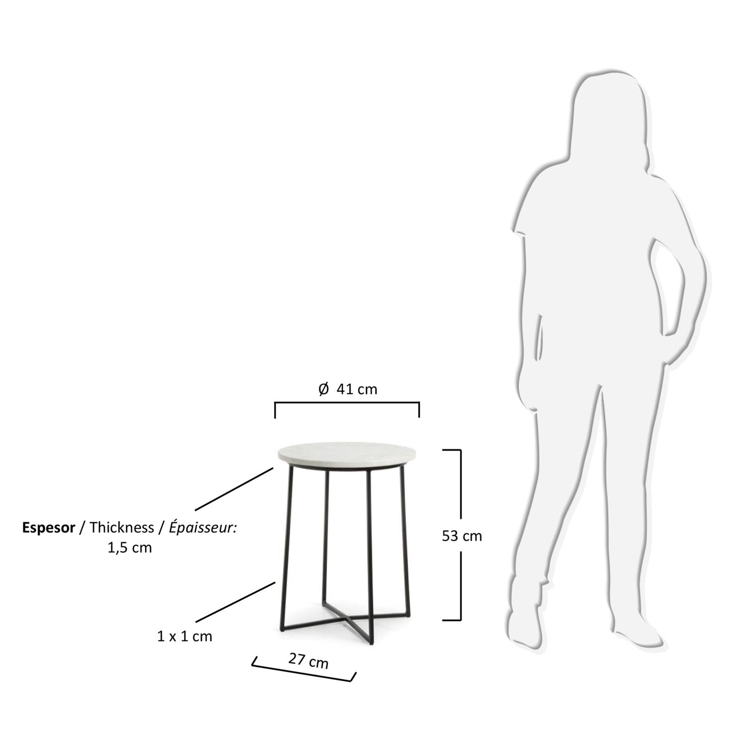 Eleganter Bryson B Beistelltisch Ø 41 cm von Kave Home: Marmorplatte, stabile Eisenbeine, vielseitig, zeitloser Luxus.