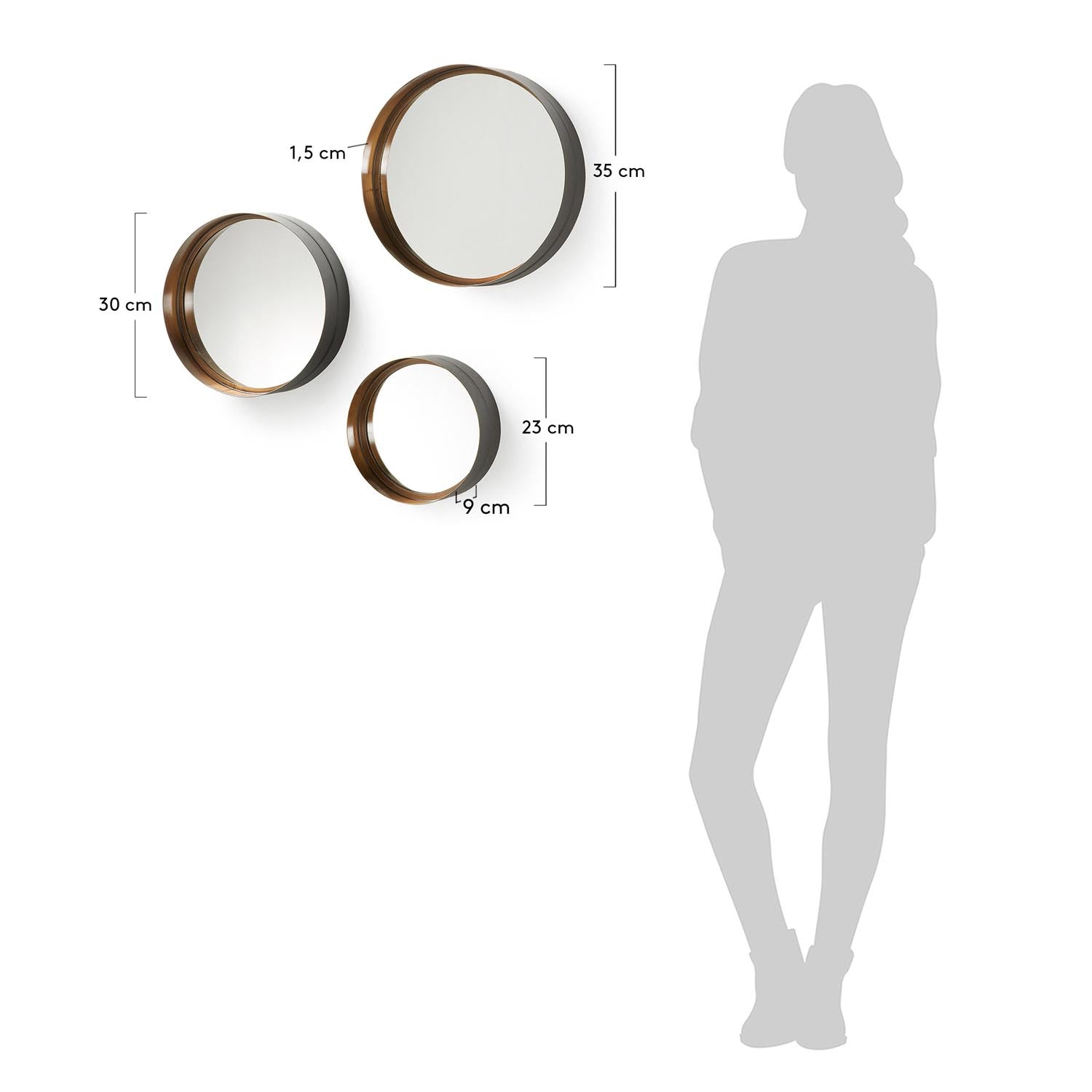 Entdecke das Wilton Set aus 3 stilvollen Stahlspiegeln (Ø 35, 30, 23 cm) von Kave Home. Perfekt für eine moderne Wandgestaltung und langlebig.