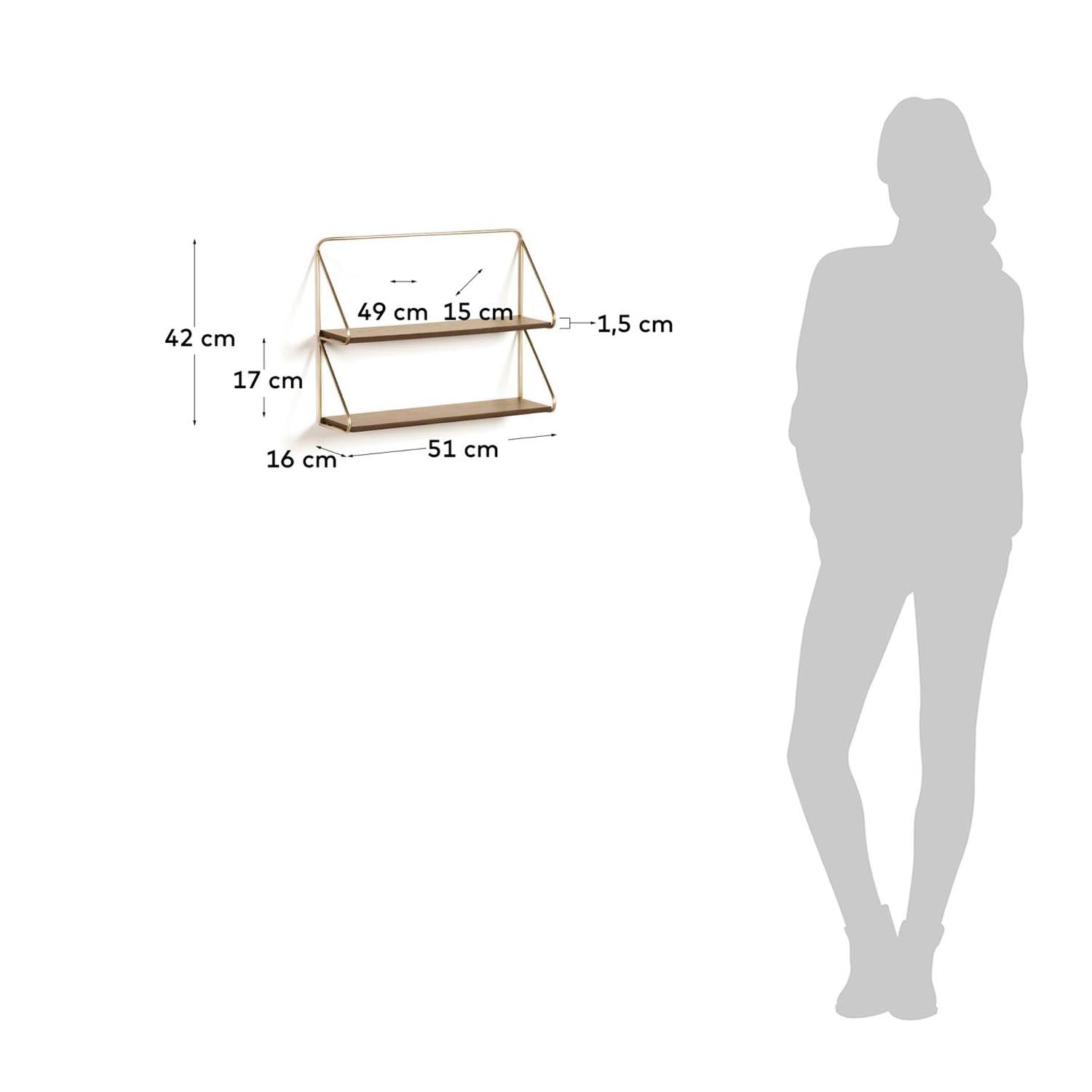 Elegantes Catrina Regal aus Stahl mit goldenem Finish, 51 x 42 cm, von Kave Home. Ideal für Bücher und Deko.