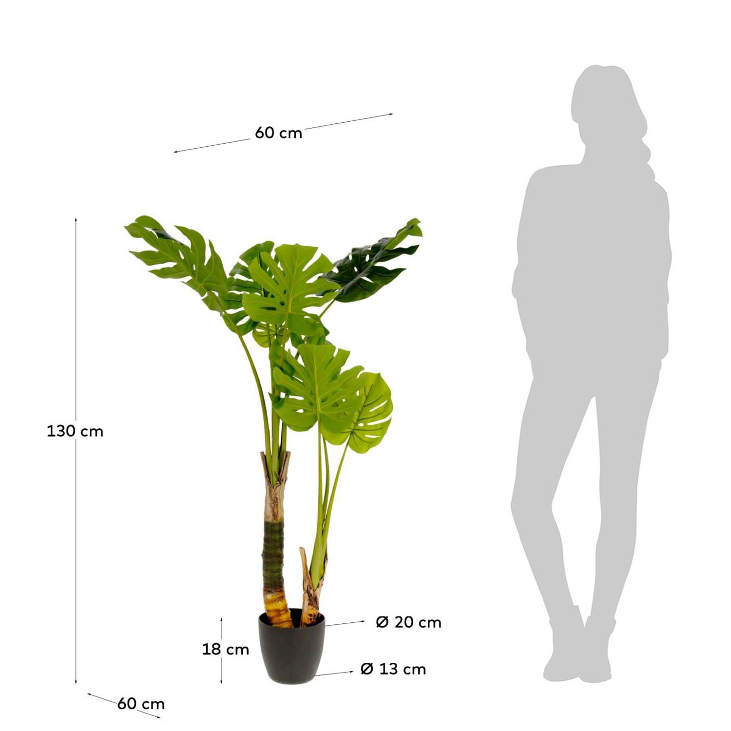 Monstera Kunstpflanze 130 cm von Kave Home: Pflegeleichte, stilvolle Dekoration für jeden Raum, die lebendige Frische und Eleganz bringt.
