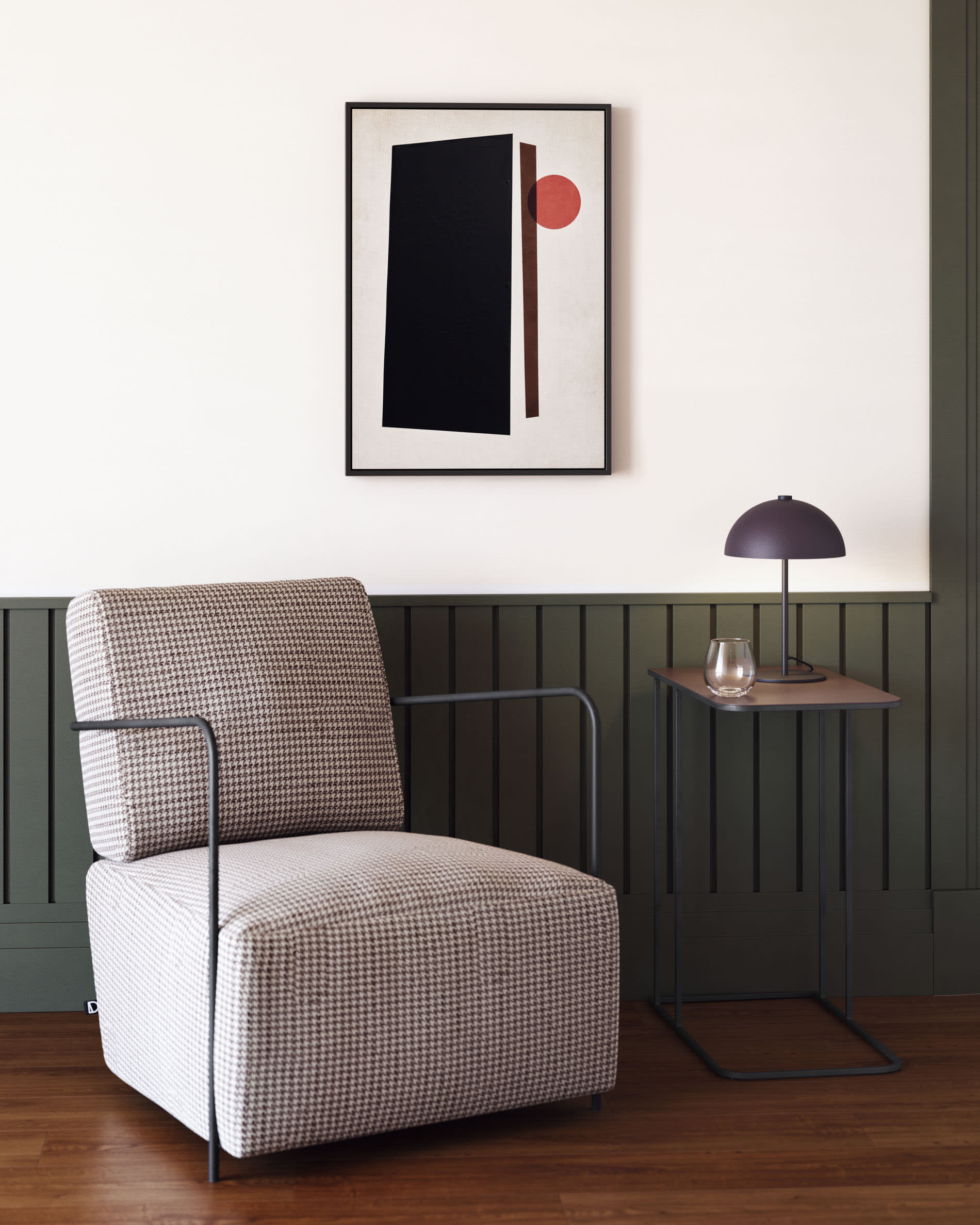 Die Aleyla Tischlampe von Kave Home kombiniert modernes Design mit einer stilvollen kastanienbraunen Metalloberfläche.