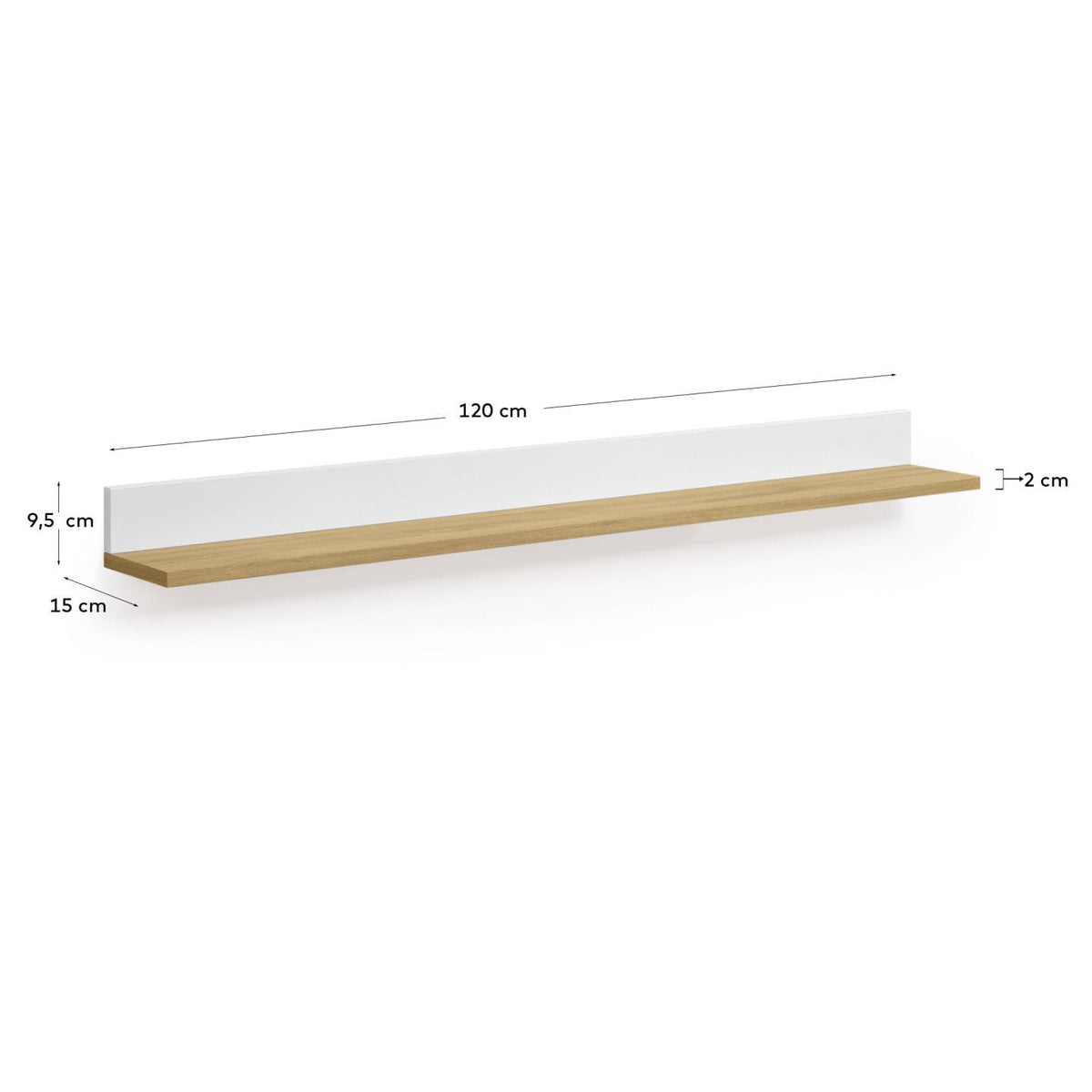 Abilen Wandregal aus Eichenfurnier und weiss lackiert 120 x 15 cm FSC 100% in Weiss, Natur präsentiert im Onlineshop von KAQTU Design AG. Wandregal ist von Kave Home