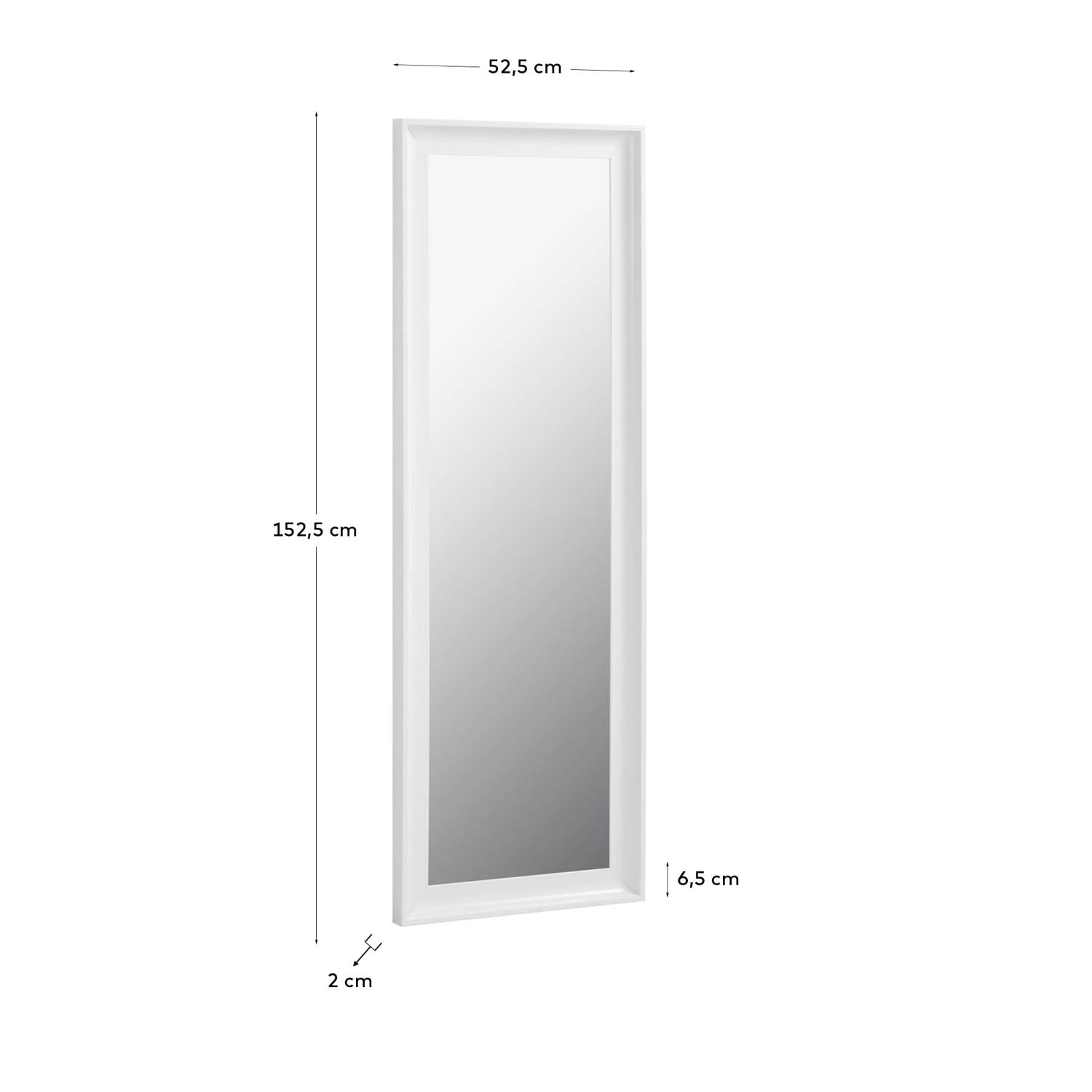 Stilvoller Romila Spiegel in Weiss (52 x 152,5 cm) von Kave Home – ideal für Flur, Schlafzimmer und Wohnzimmer. Hochwertiges Spiegelglas und umweltfreundlicher Holzrahmen.