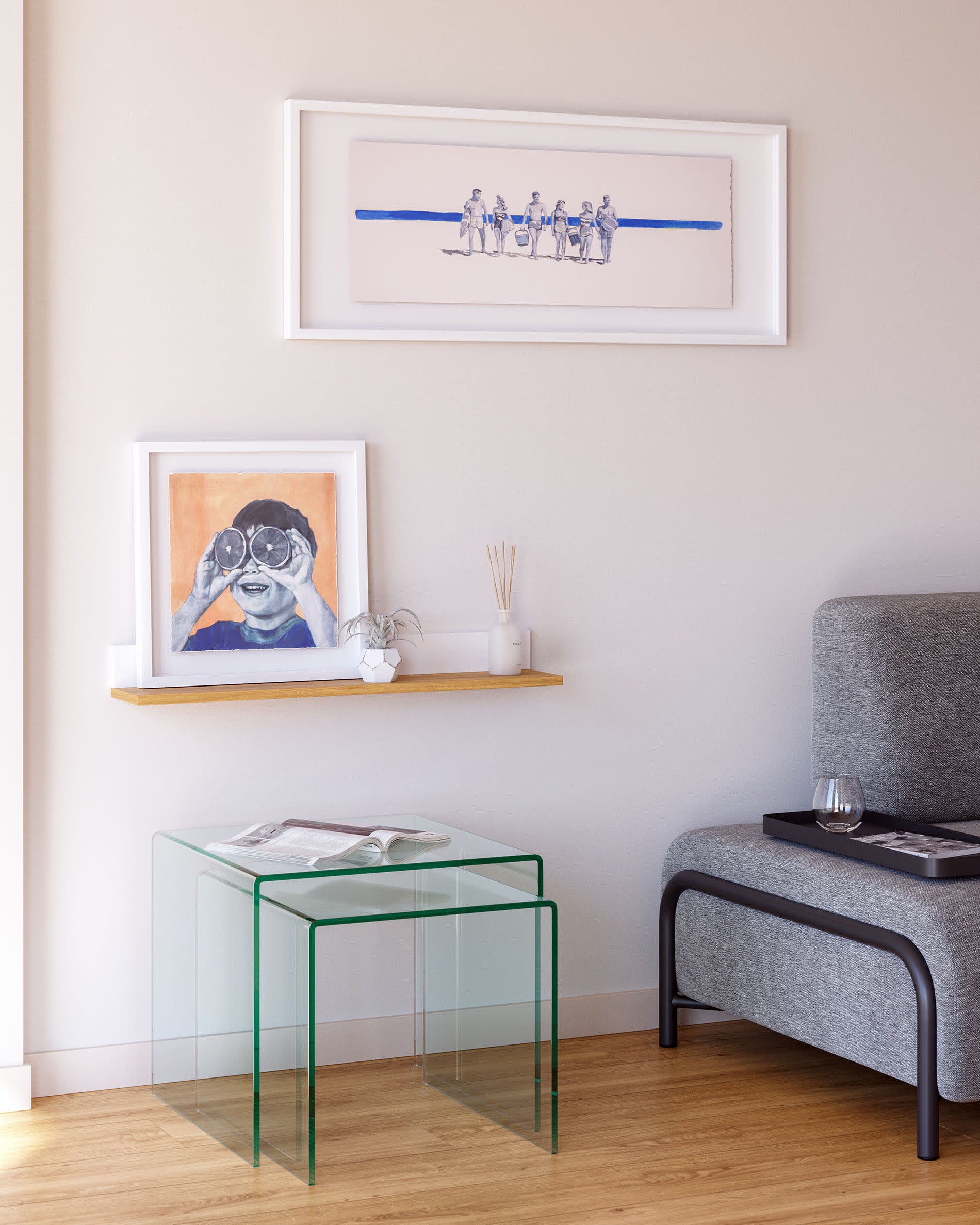 Elegantes, weiss lackiertes Eichenfurnier-Regal (80x15 cm) von Kave Home, FSC-zertifiziert, für stilvolle Präsentationen.