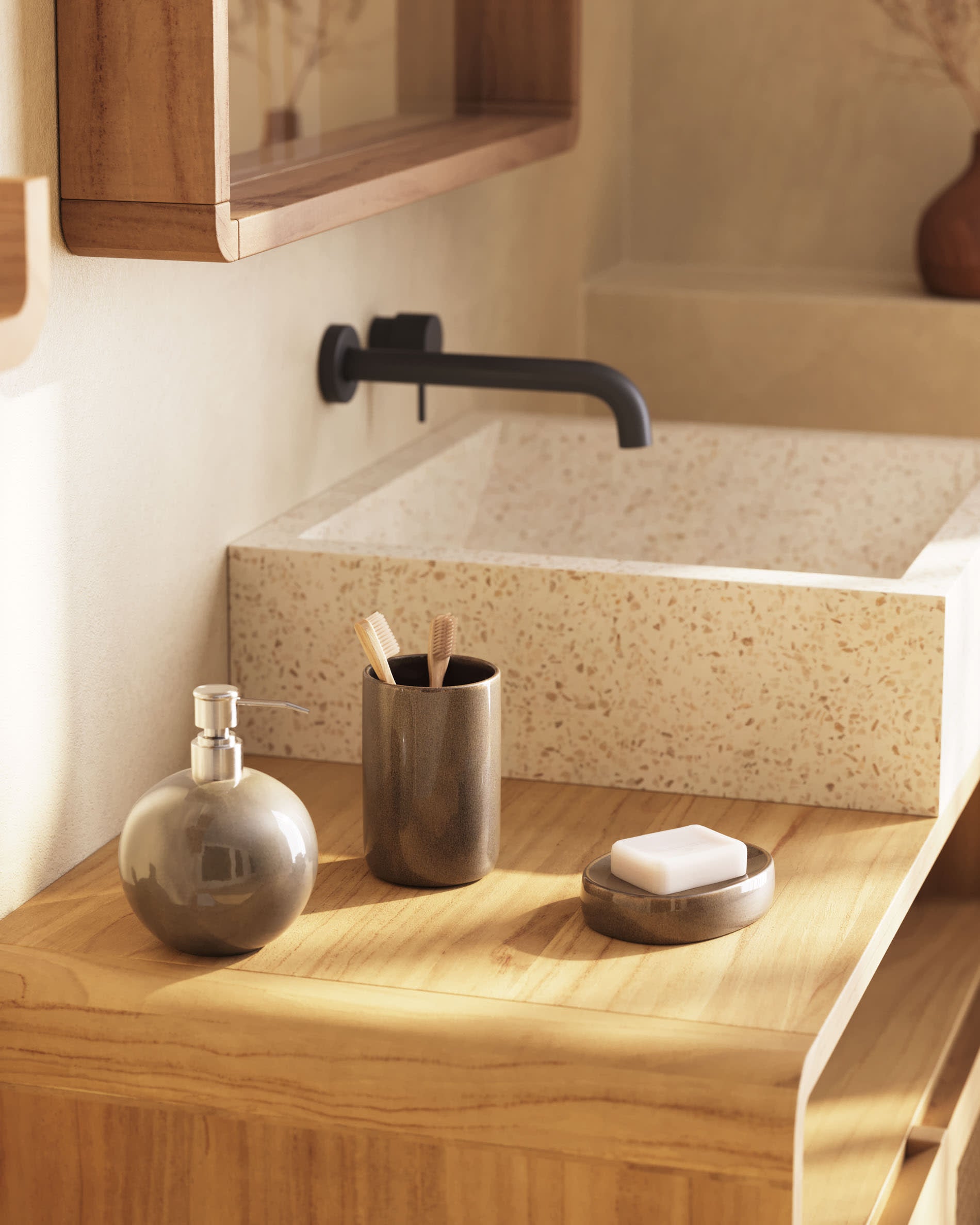 Das Shamel Regalset aus Teakholz (50x5 cm) von Kave Home kombiniert Eleganz und Funktionalität für Ihre Wohnraumgestaltung.