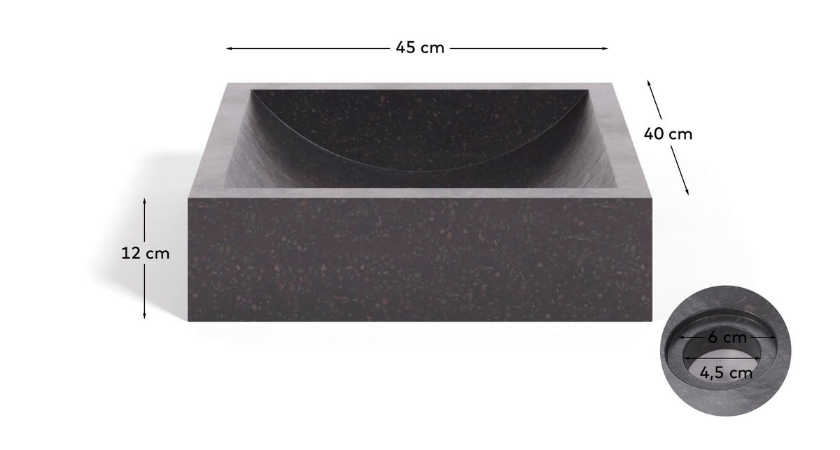 Delina Aufsatzwaschtisch in schwarzem Terrazzo 40 x 45 cm in Schwarz präsentiert im Onlineshop von KAQTU Design AG. Badezimmermöbel ist von Kave Home