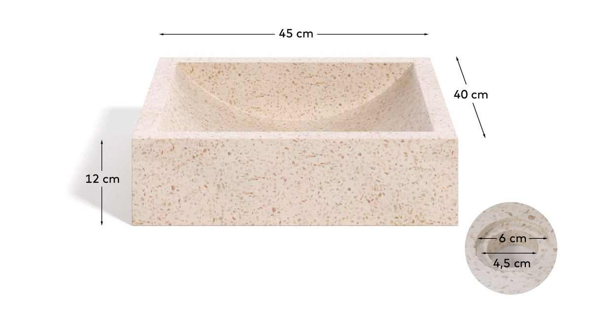 Delina Aufsatzwaschtisch in weissem Terrazzo 40 x 45 cm in Weiss präsentiert im Onlineshop von KAQTU Design AG. Badezimmermöbel ist von Kave Home
