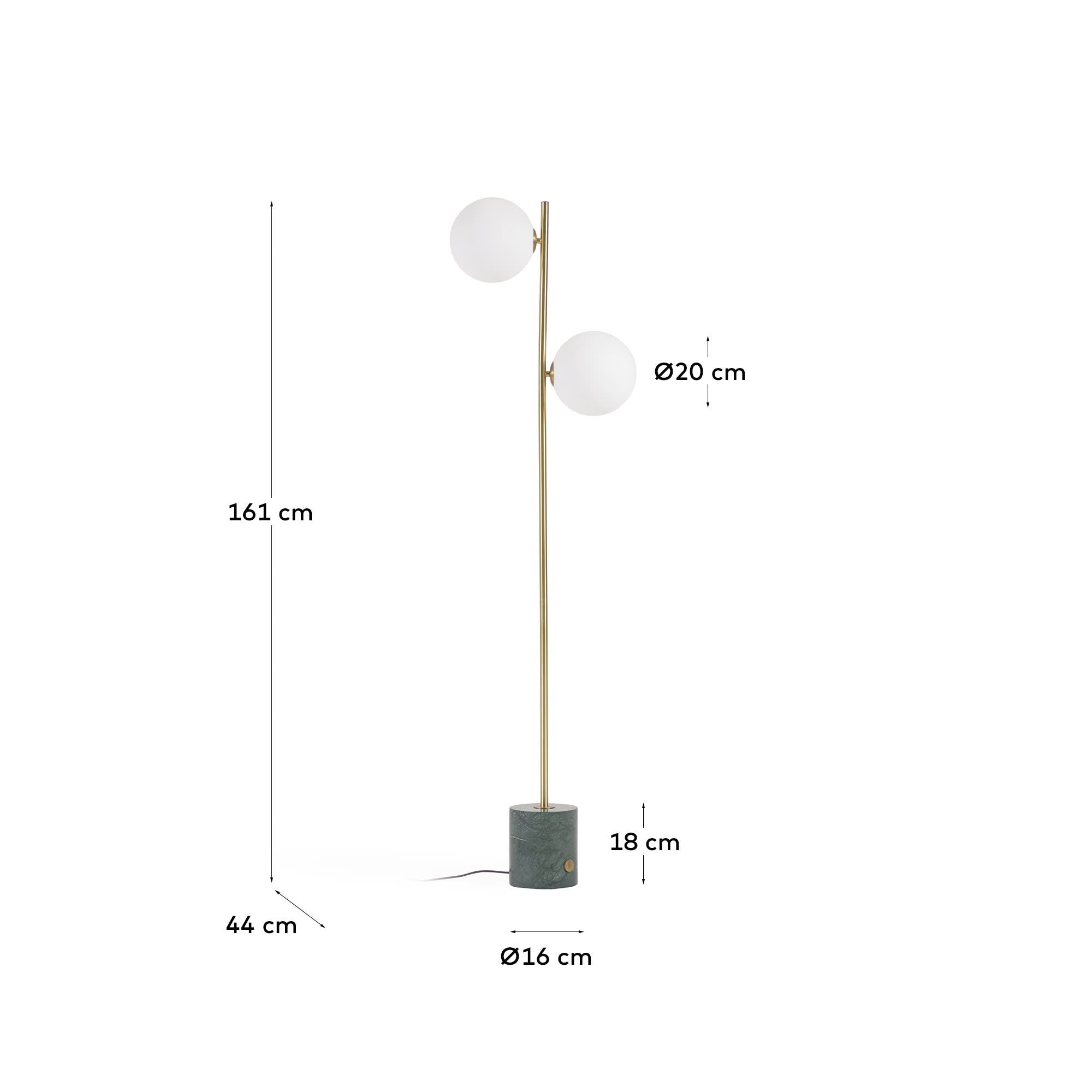 Stilvolle Lonela Stehlampe von Kave Home, aus grünem Marmor und mattiertem Glas, für harmonisches Licht und elegantes Ambiente.