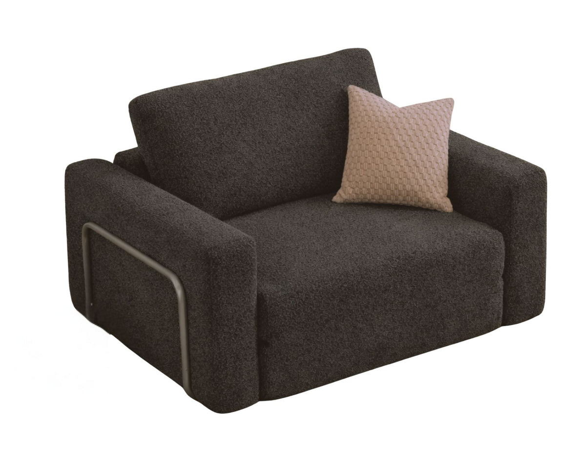 Anthrazitfarbenes 1-Sitzer Schlafsofa Wello aus 100% Bouclé-Stoff mit Sitzhöhe 35 cm und abnehmbarem, waschbarem Bezug von Hanah Home.