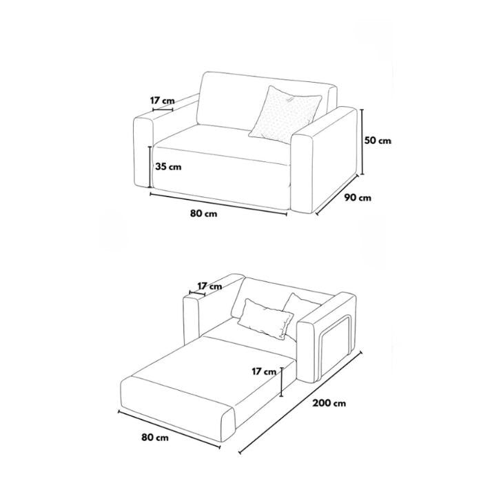 Cremefarbenes 1-Sitzer Schlafsofa Wello aus Bouclé-Stoff mit kompakter Sitzfläche und ausklappbarer Liegefläche im Wohnraum.