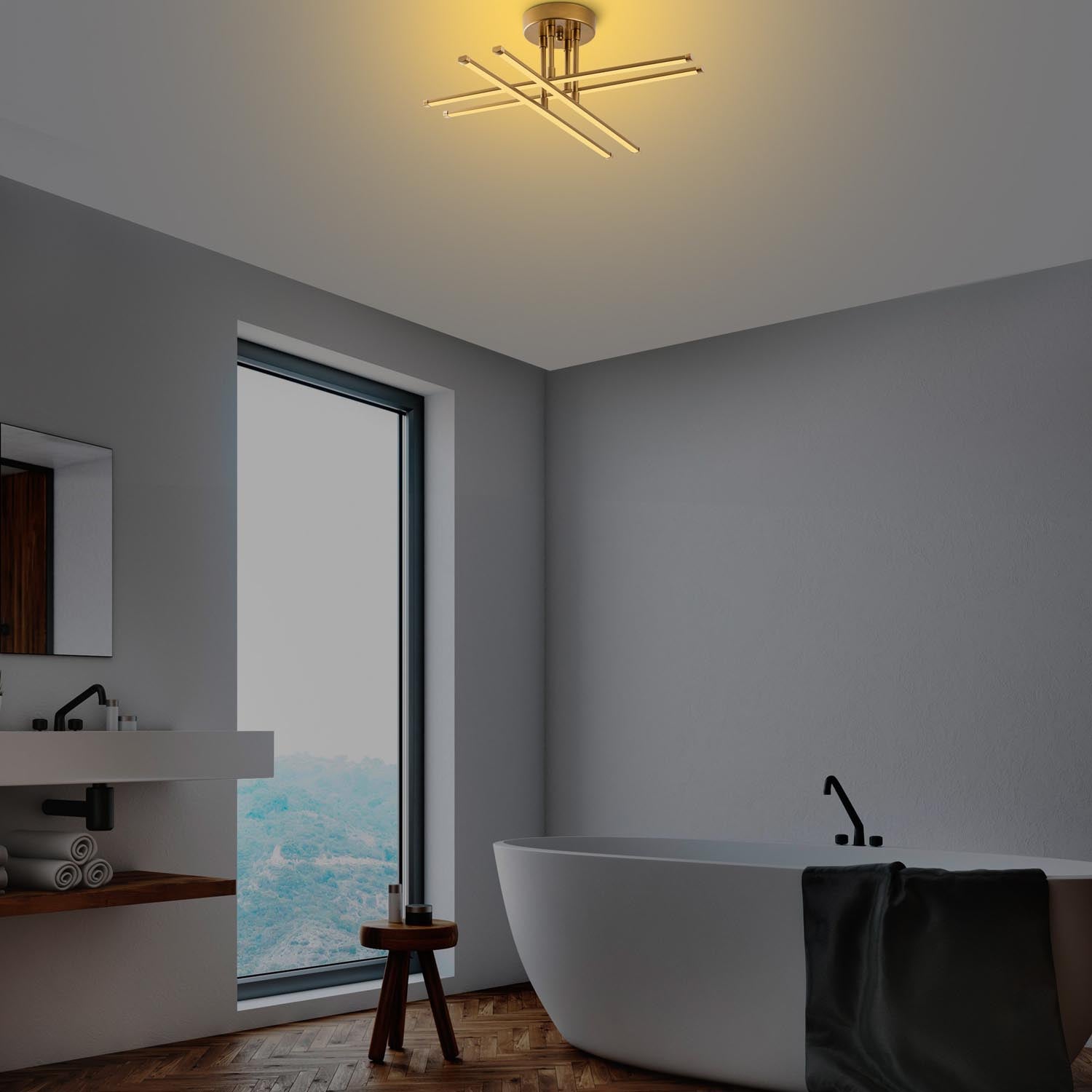 Verleihen Sie Ihrem Raum mit der goldenen Deckenleuchte Exhaust-13664 von Opviq einen Hauch von Luxus und zeitloser Eleganz.