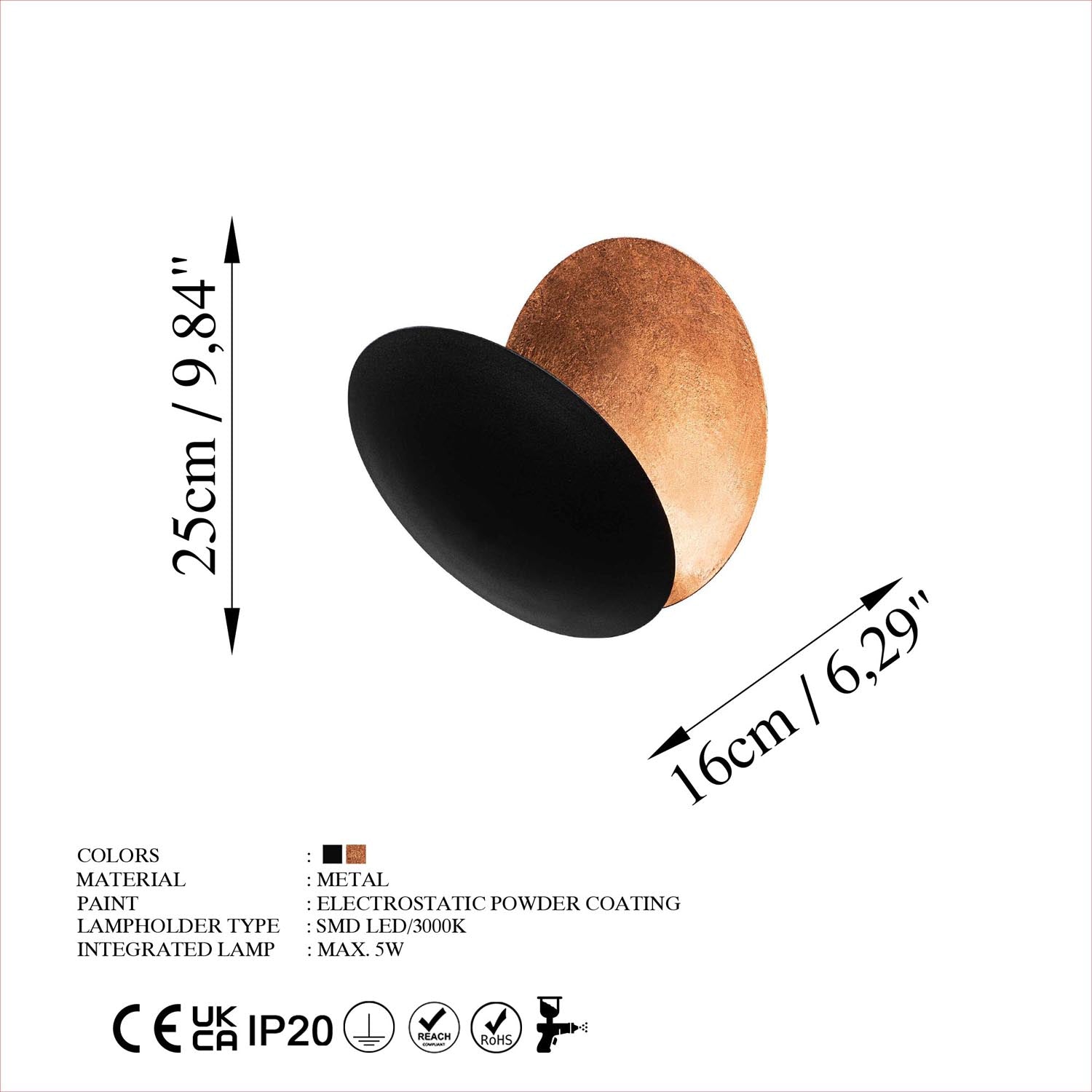 Elegante Yosma Wandleuchte in Schwarz und Kupfer von Opviq. Ideal für stilvolle Akzente und energieeffiziente Beleuchtung in jedem Raum.