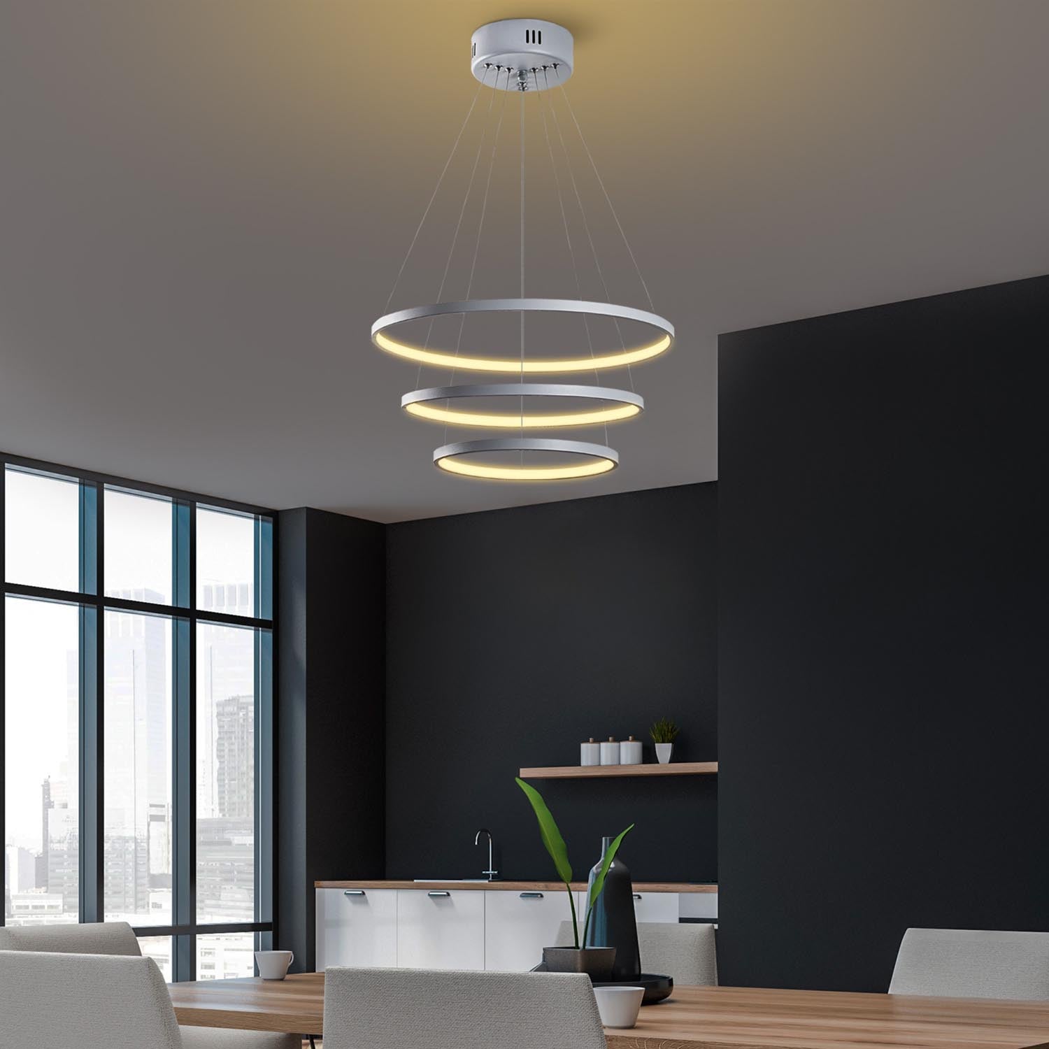 Stilvolle Simit Deckenleuchte in Grau von Opviq. Robuste Metallkonstruktion und warmes LED-Licht für eine elegante Raumgestaltung.