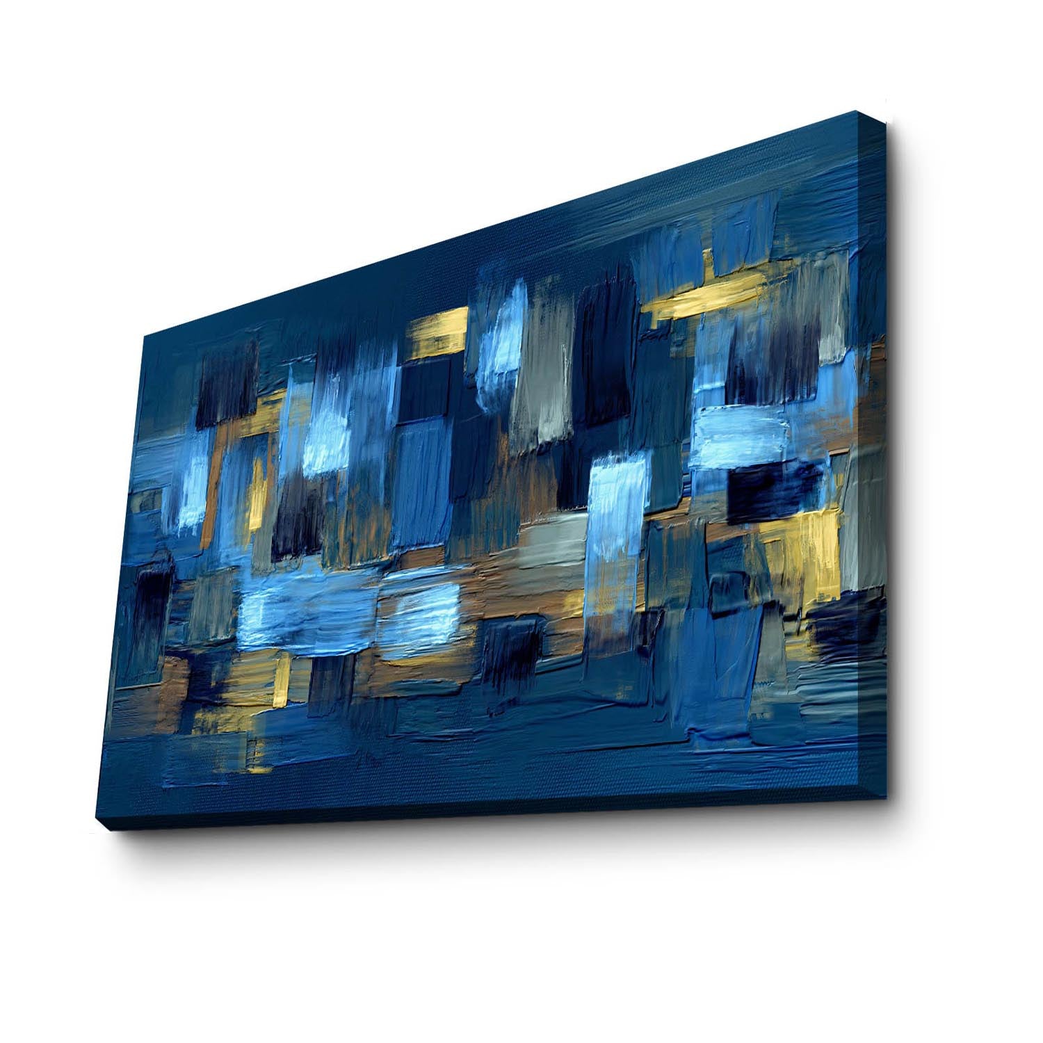 Entdecken Sie das beeindruckende Leinwandbild 4570NISC von Wallity, das mit seinen harmonischen Blau- und Goldtönen jeden Raum in eine Oase der Ruhe verwandelt.