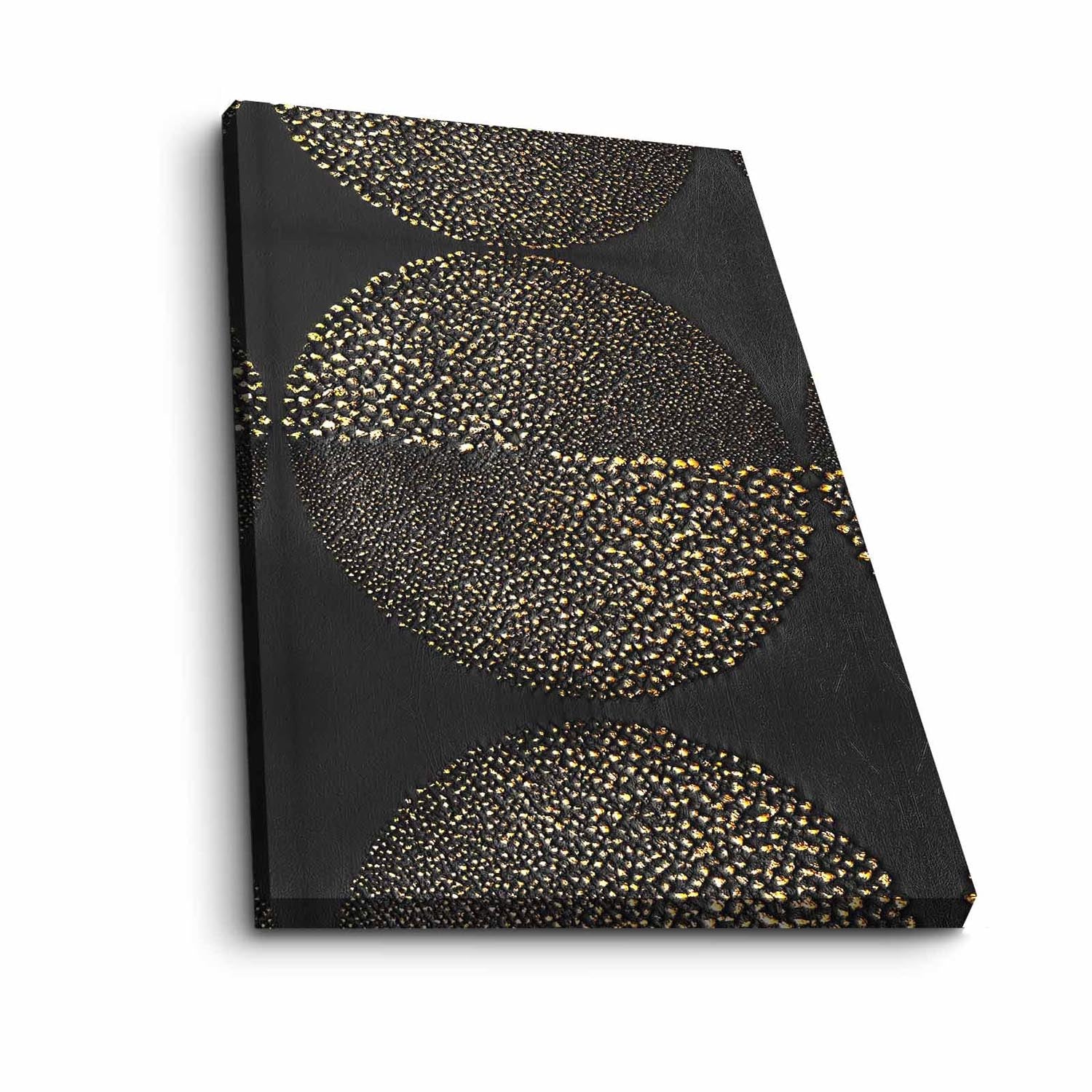 Entdecken Sie das Leinwandgemälde 4570NISC von Wallity, das mit seiner eleganten Farbkomposition aus Gold, Weiß und Schwarz jeden Raum stilvoll aufwertet.