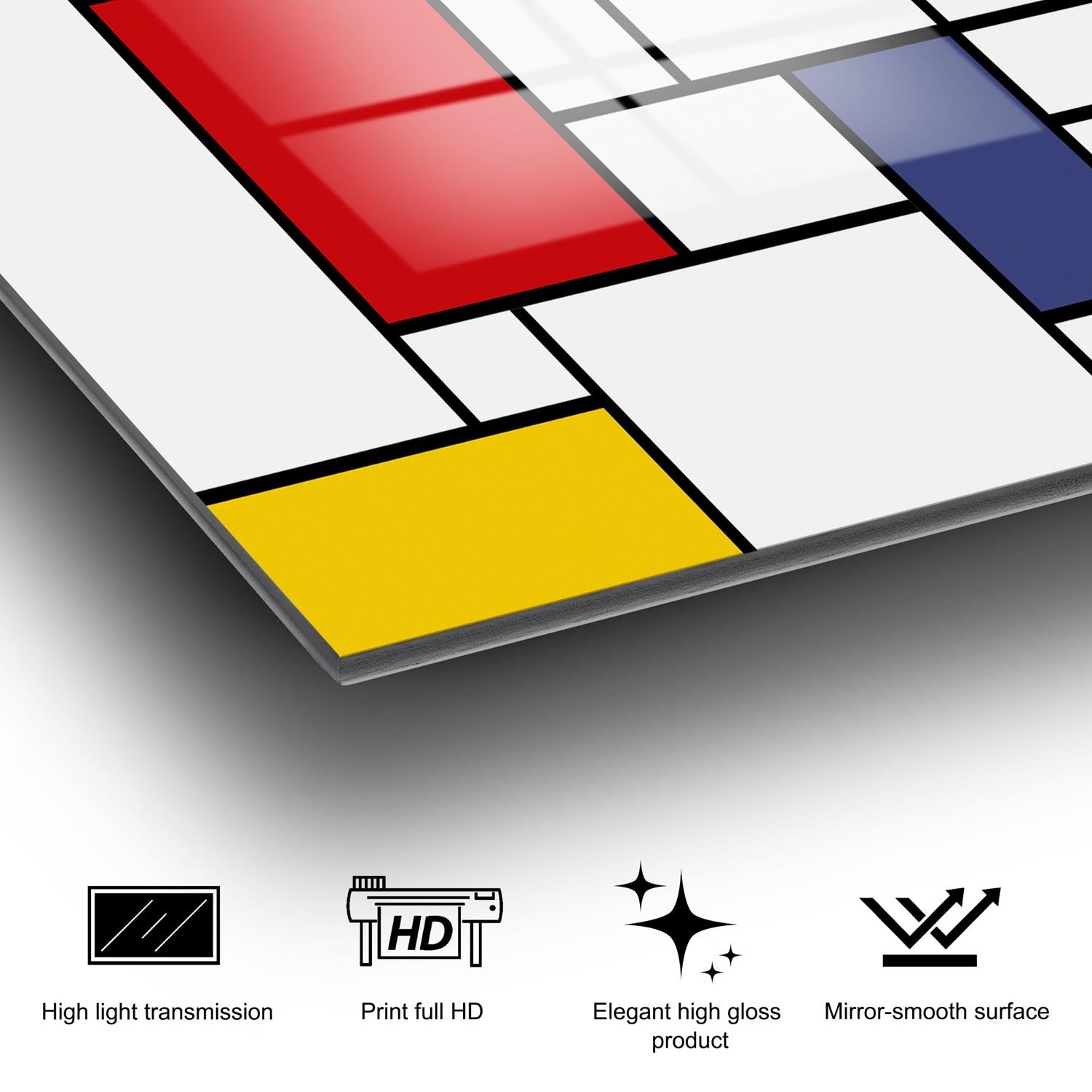 Entdecken Sie die faszinierende Schönheit des mehrfarbigen UV-Bildes von Wallity. Dieses gehärtete Glasgemälde bringt lebendige Farben und Eleganz in jeden Raum.