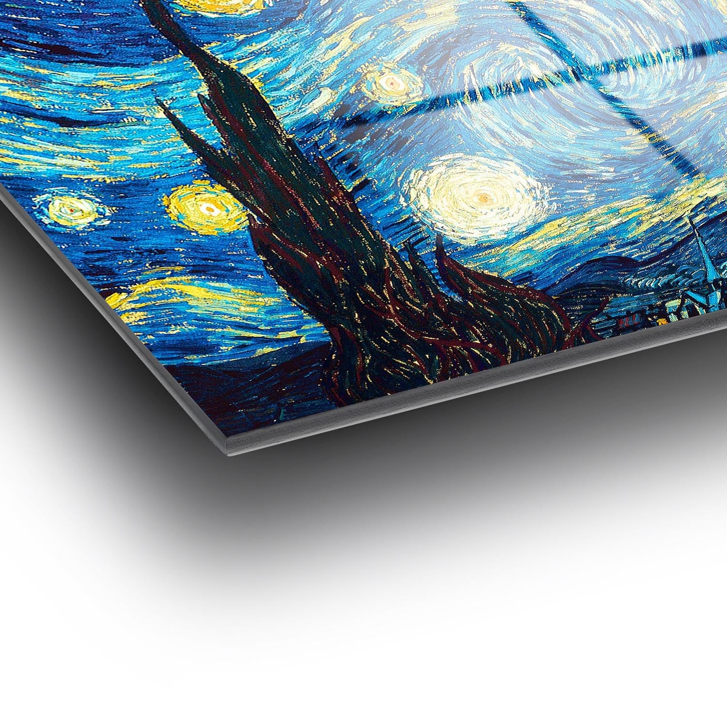 Entdecken Sie die Magie von Van Goghs Sternennacht auf robustem gehärtetem Glas! Ein zeitloses Kunstwerk, das jeden Raum stilvoll bereichert.