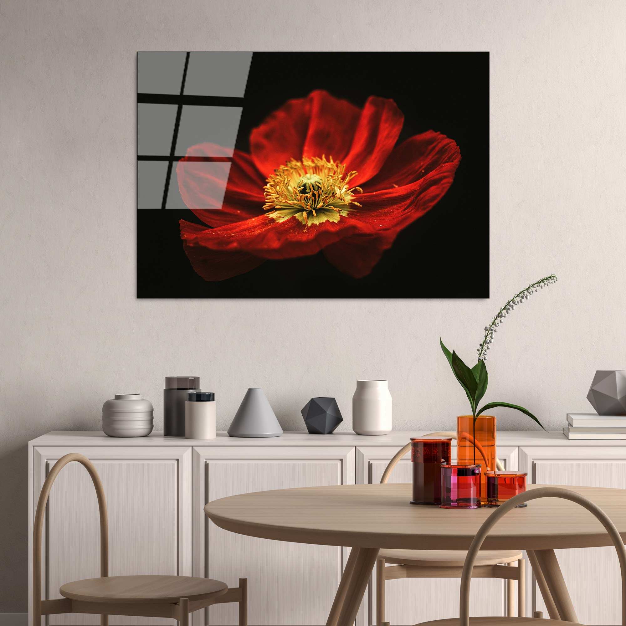 Erleben Sie die fesselnde Schönheit des UV-Bildes von Wallity in Mehrfarbig – ein elegantes Kunstwerk aus gehärtetem Glas, das Ihrem Raum einen Hauch von Raffinesse verleiht.