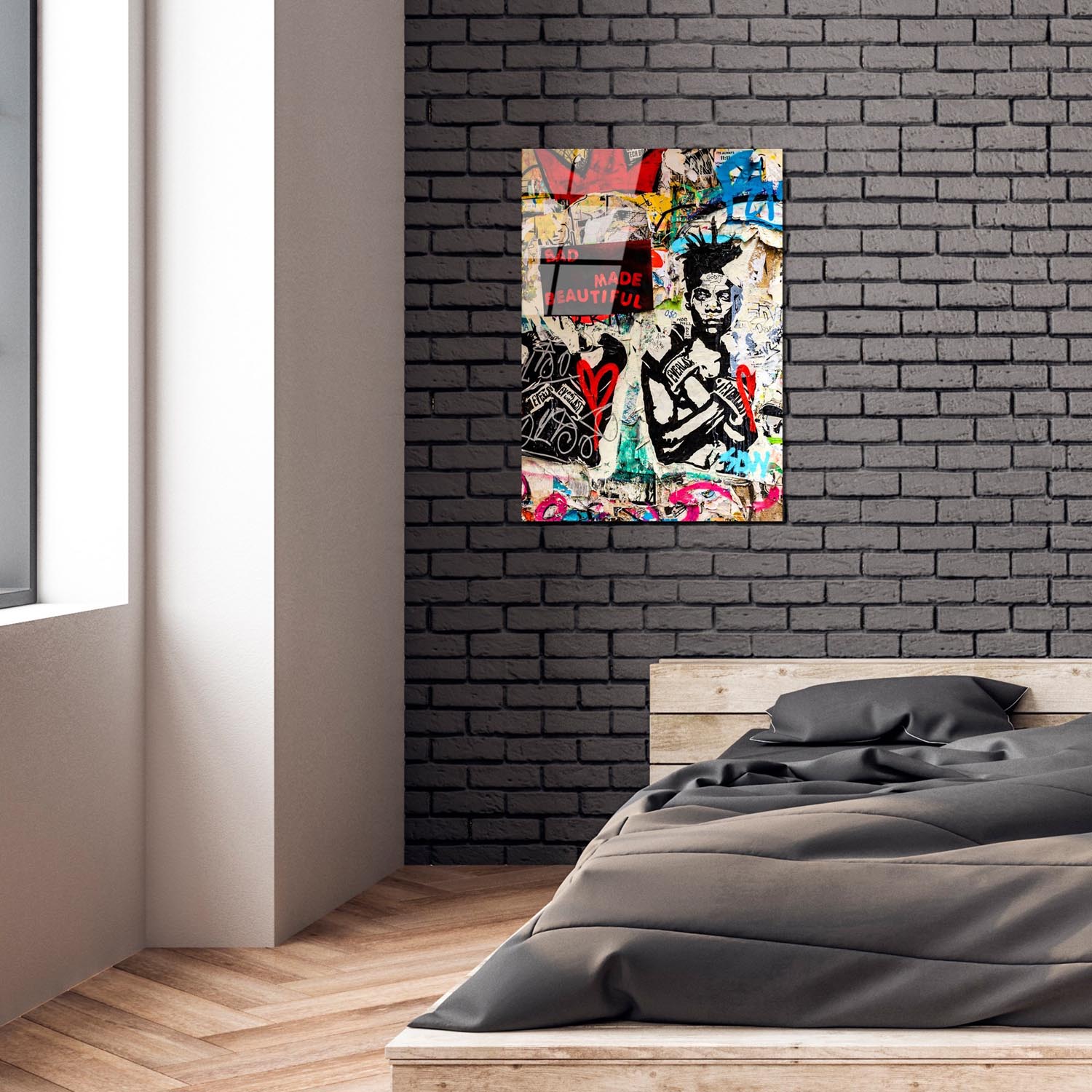 Verleihen Sie Ihrem Zuhause mit Wallitys mehrfarbigem UV-Bild von Banksy einen kreativen Akzent – ein zeitloses Kunstwerk aus robustem gehärtetem Glas.