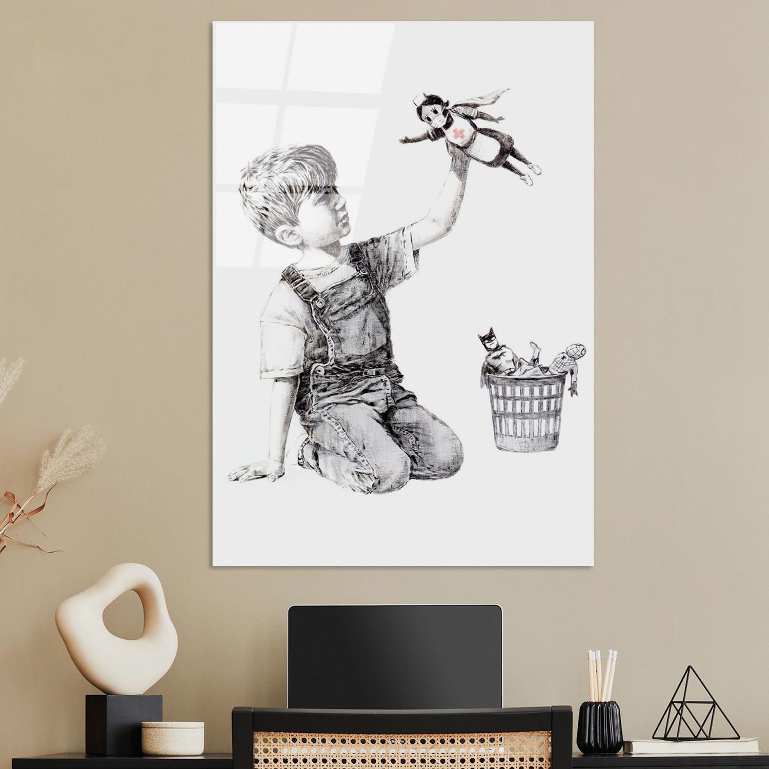 Entdecken Sie das faszinierende UV-Bild von Wallity in Mehrfarbig – ein Kunstwerk, das jeden Raum mit Banksys einzigartigem Stil bereichert.