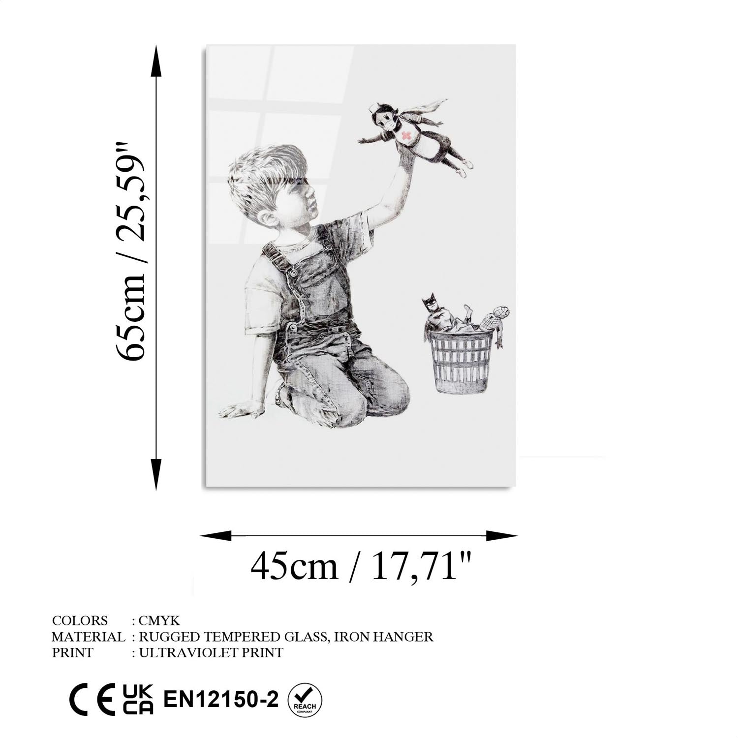 Verleihen Sie Ihrem Zuhause mit dem mehrfarbigen UV-Bild von Wallity einen kreativen Akzent, inspiriert von Banksys beeindruckender Kunst.