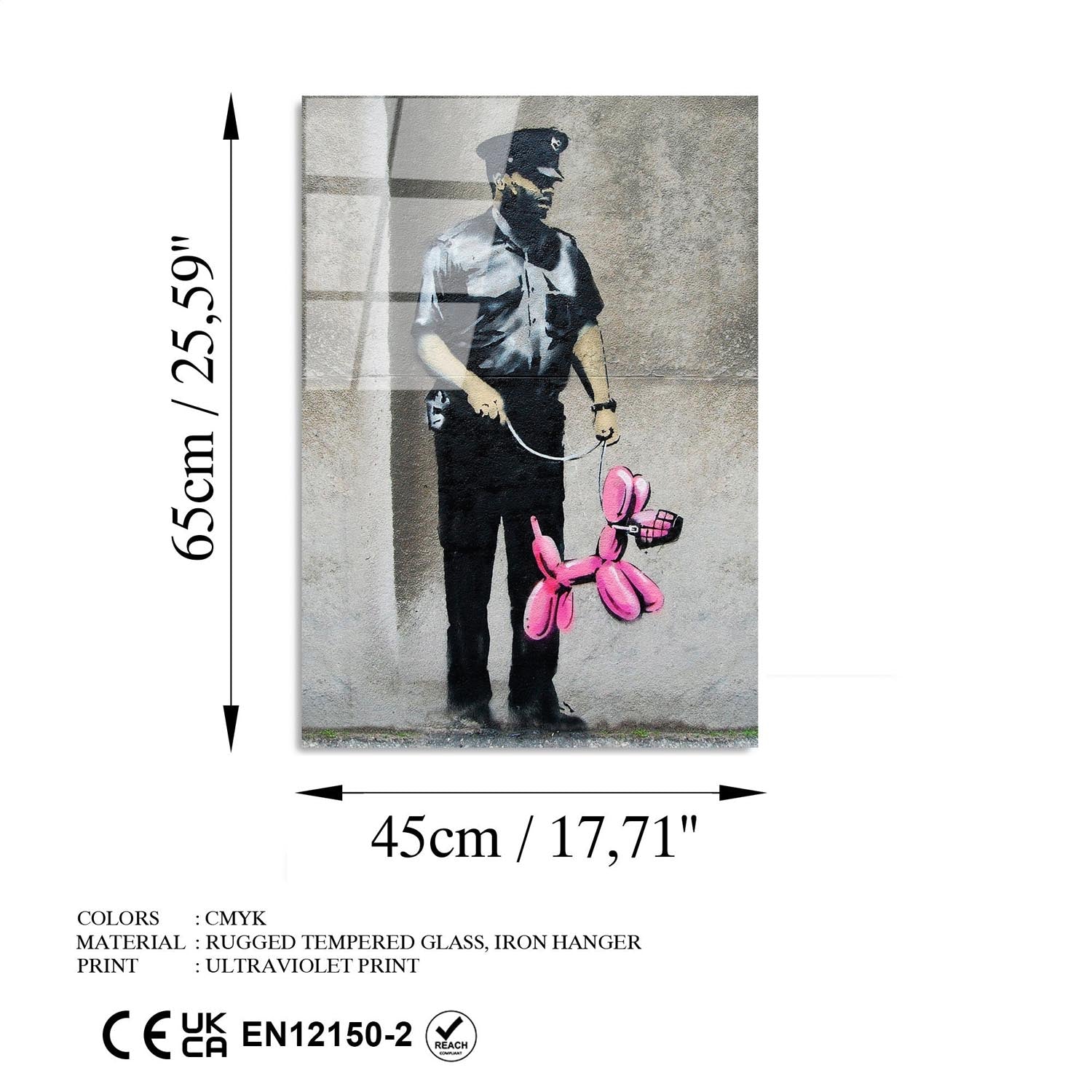 Verleihen Sie Ihrem Raum mit dem mehrfarbigen UV-Bild von Wallity, inspiriert von Banksy, einen kreativen Akzent – ein zeitloses Kunstwerk!