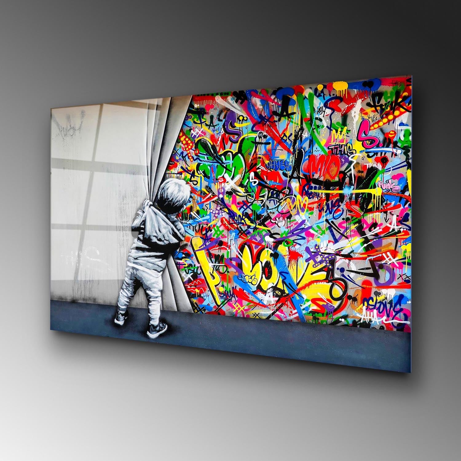 Entdecken Sie das UV-782 von Wallity – ein faszinierendes Sicherheitsglasgemälde, das jeden Raum mit lebendigen Farben und stilvollem Design verwandelt!