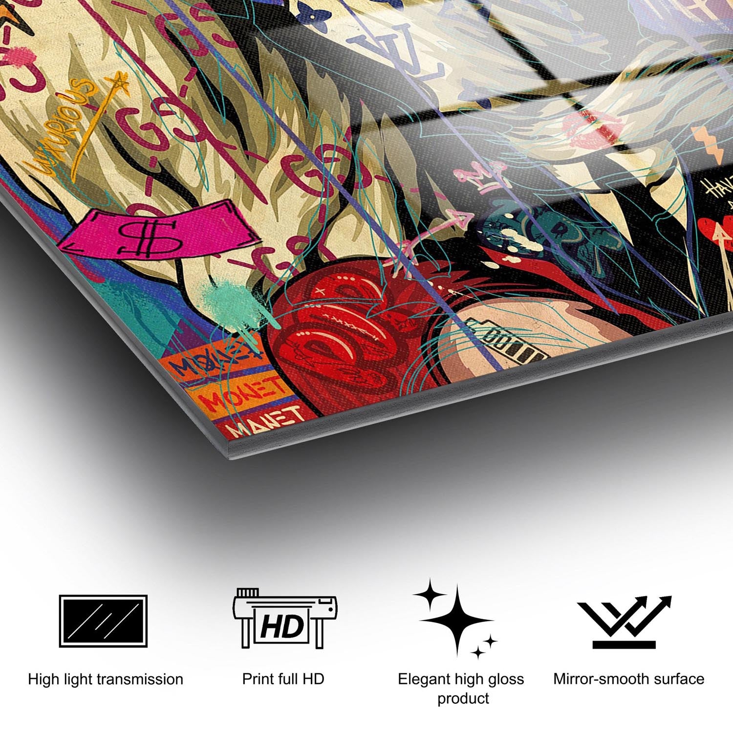 Entdecken Sie die faszinierende Schönheit des mehrfarbigen UV-Bildes von Wallity. Dieses langlebige Kunstwerk aus gehärtetem Glas bringt Farbe und Eleganz in jeden Raum!