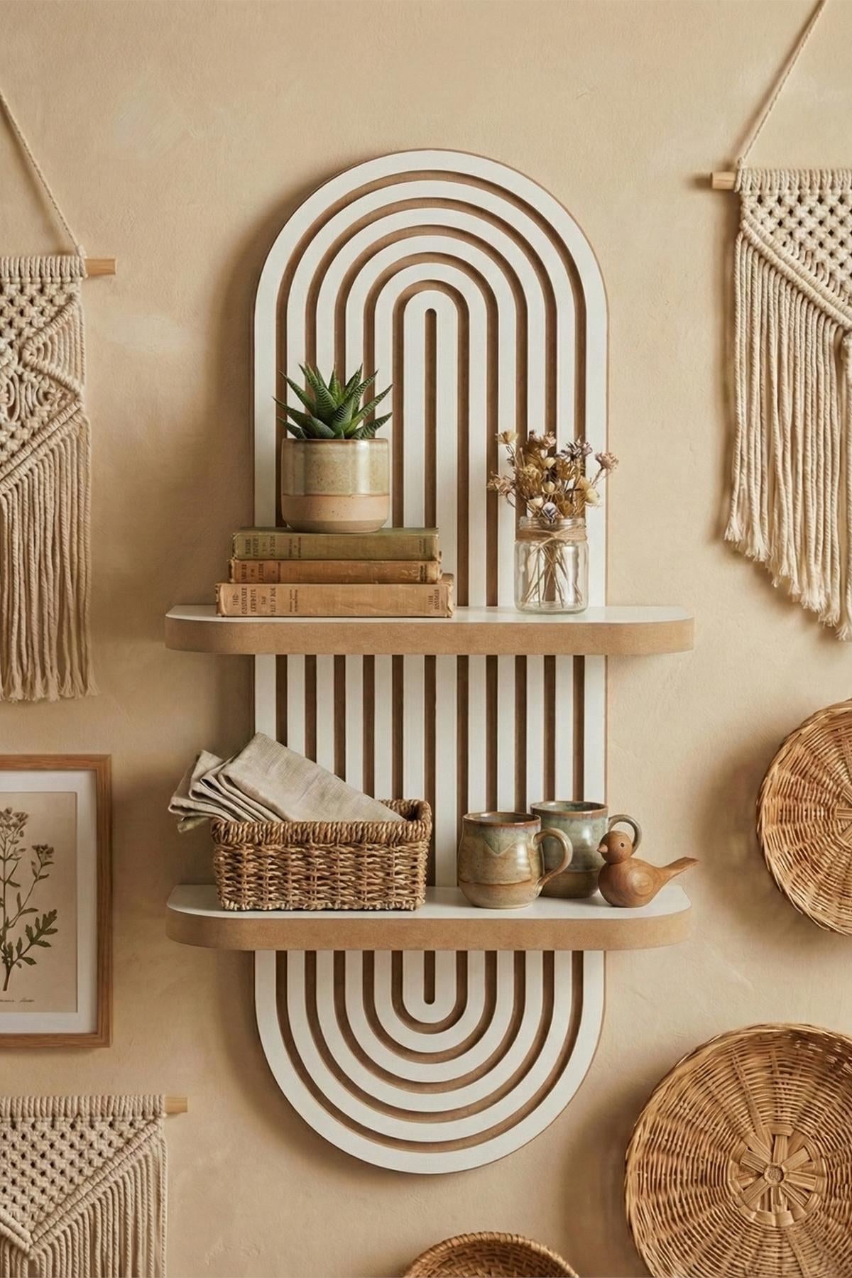 Weisses Wandregal aus MDF mit klaren Linien und minimalistischem Design, Masse 26 x 13 x 70 cm, an einer Wand montiert.