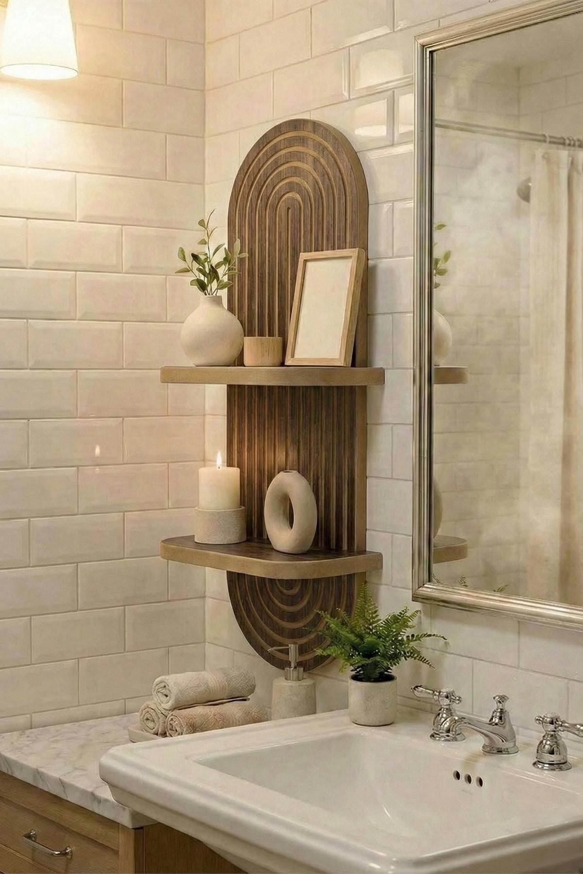 Wandregal Artmtkwll2D von Hanah Home in Wenge, MDF, geometrisches Design, Breite 26 cm, Höhe 70 cm, Tiefe 13 cm